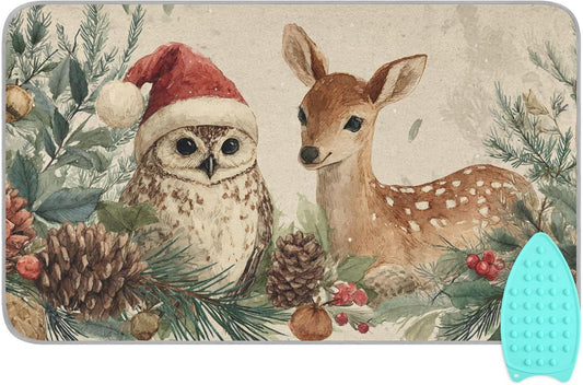 Ironing Mat Portable Ironing Pad Ironing Blanket for Table Top Heat Resistance Double-Side Using Travel Large 47.2 x 27.6 Inch Foldable Lightweight Beige Christmas Deer Owl Pinecone