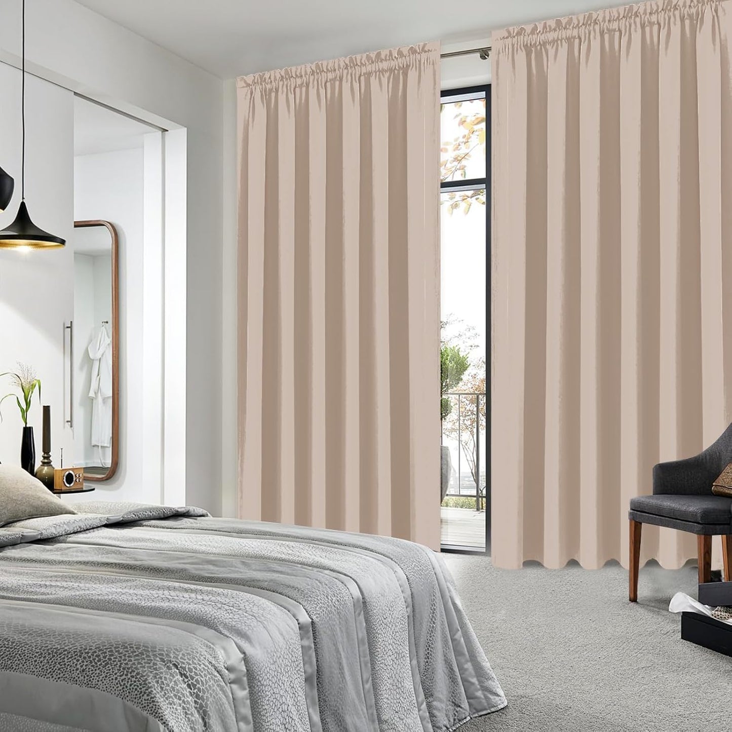DWCN Blackout Curtains for Living Room Thermal Insulated, Energy Saving & Noise Reducing Bedroom Curtains, Camel, W 60x L 84 Inch, Set of 2 Rod Pocket Curtain Panels