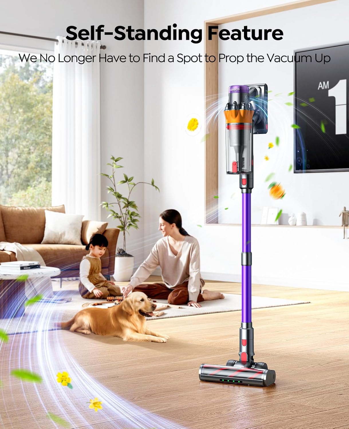 Cordless Vacuum Cleaner, 600W/50KPA/65Mins(ECO Mode) Vacuum Cleaners for Home, Self-Standing Stick Vacuum with Wall Mount Charging and Auto Mode, Handheld Vacuum for Pet Hair/Carpet/Floor