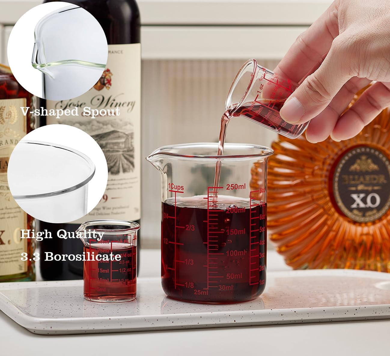 High Borosilicate Glass Measuring Cup with V-Shaped Spout, 30ml (1oz) | Pack of 2 – Precision Glass Measuring Cup for Kitchen & Bar
