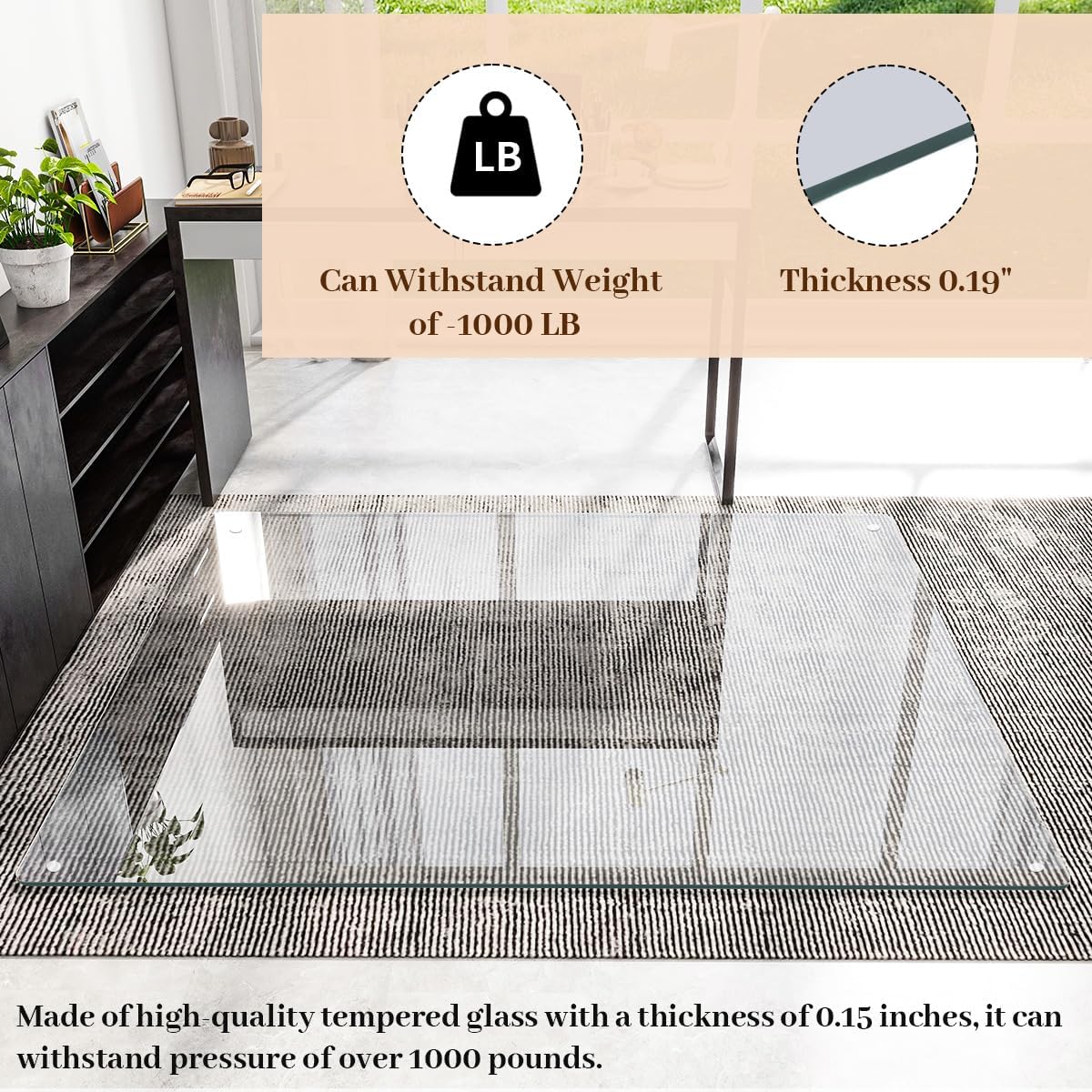 [Tempered Glass] 46" x 55" Glass Chair Mat, Heavy Duty Hard Floor Mat with Round Corner and Polished Edge, Office Chair Mat for Carpet Office Home Hardwood Floor Desk