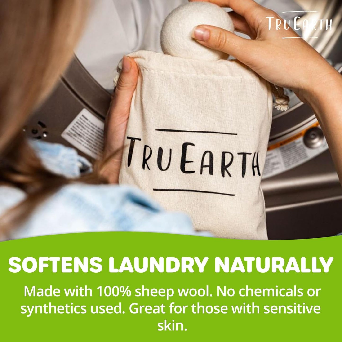 Tru Earth Wool Dryer Balls, Set of 4 XL 100% Wool Anti-Static Balls for Laundry, Reusable & All Natural