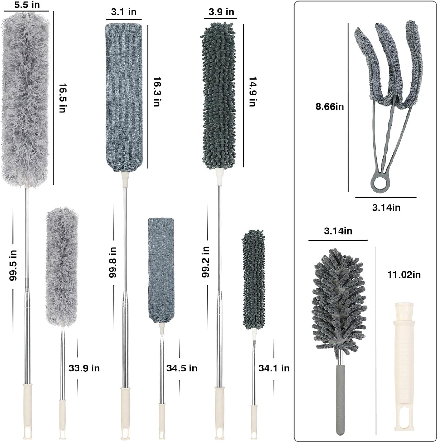 10 PCS Microfiber Feather Duster Kit, Dusters for Cleaning with Extension Pole, Retractable Bendable, Gap Dust Brush Blind Duster, for Cleaning Ceiling Fan, High Ceilings, Cars
