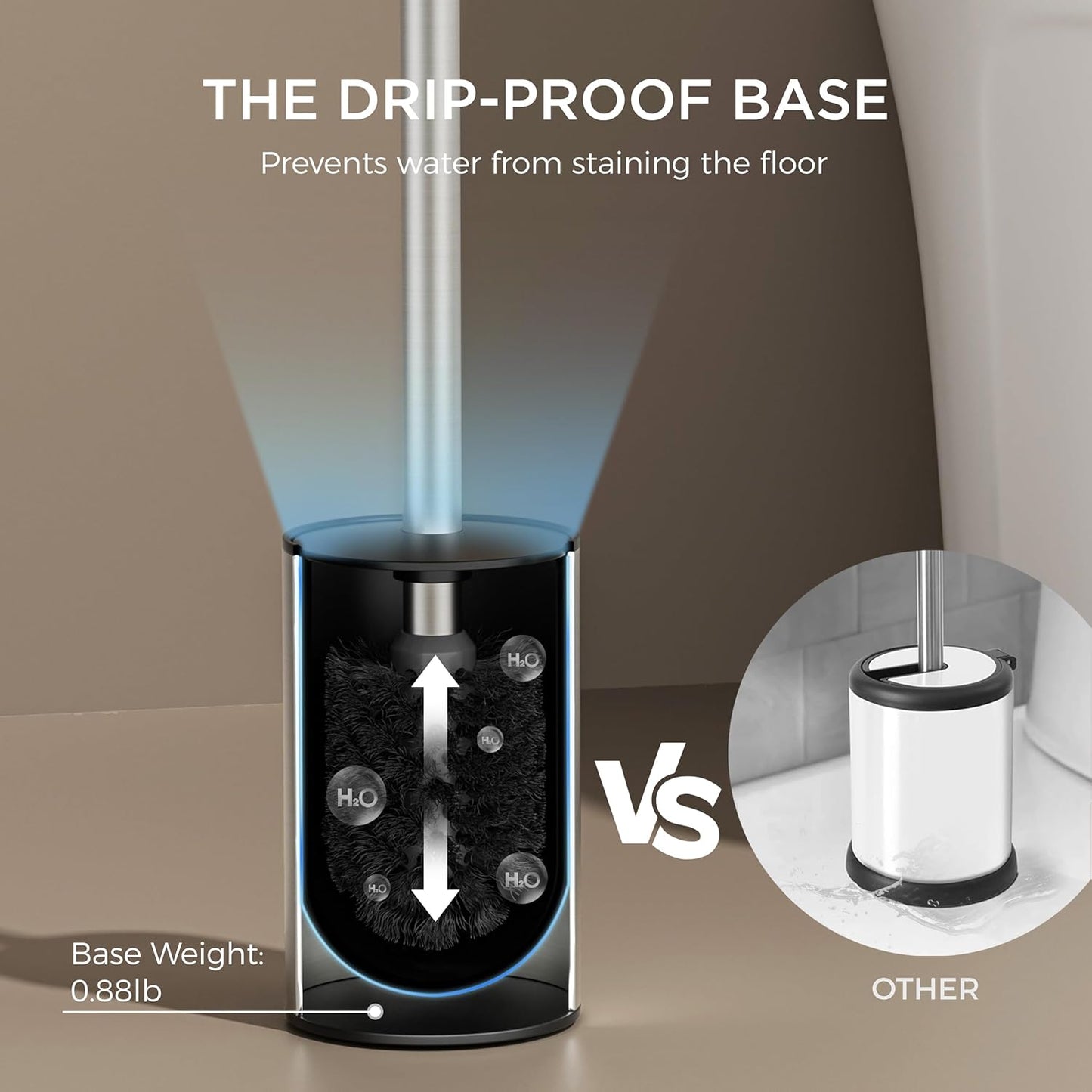 FORIOUS Toilet Brush and Holder Set, 304 Stainless Steel Heavy Duty Base and Handle for Bathroom Deep Cleaning, Toilet Bowl Cleaners Brush with Holder, Space Saving for Storage, Stainless Steel