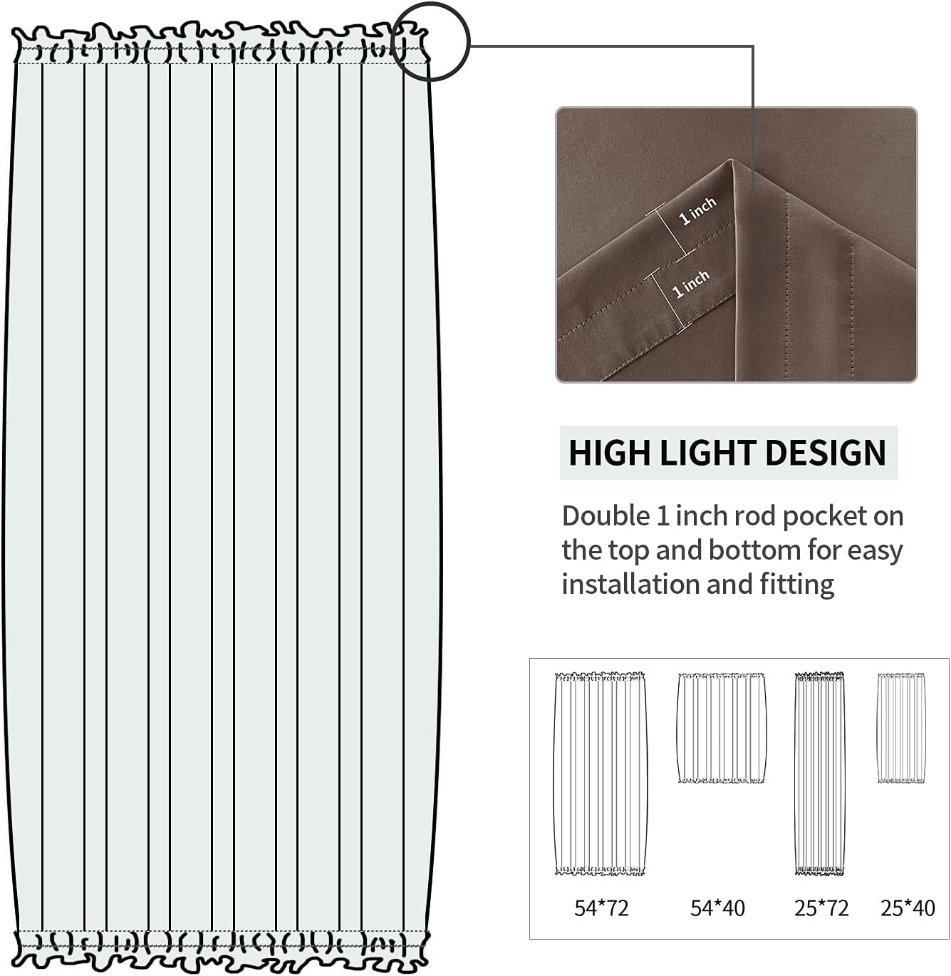 DWCN French Door Curtains – Rod Pocket Thermal Blackout Curtain for Doors with Glass Window, Kitchen and Patio Doors for Privacy, 25 X 72 Inches Long, 1 Curtain Panel with Tieback，Khaki