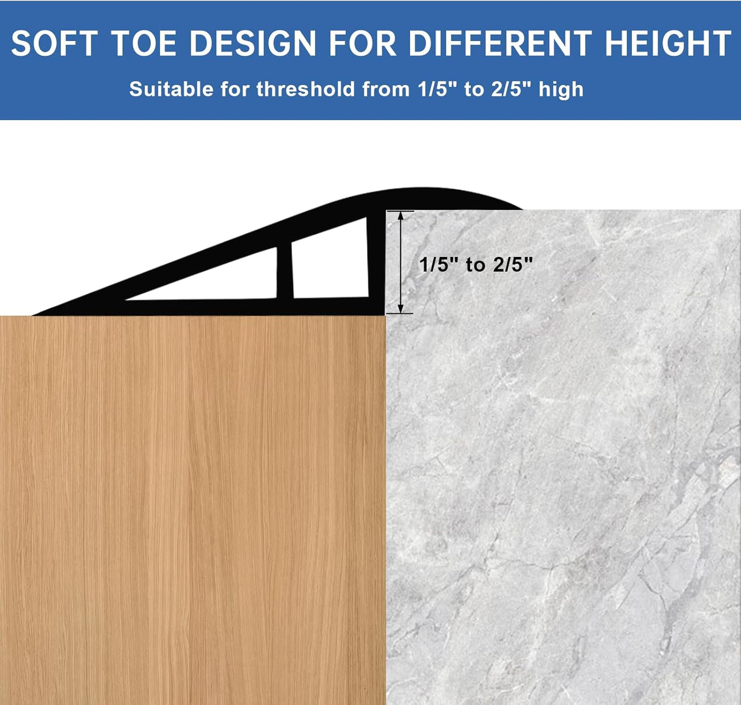 Vinyl Door Threshold Flooring Transition Strip Self Adhesive Carpet Edging Strip for Laminate Doorway Edge Threshold from 1/5" to 2/5" (Light Gray Wood Grain, 6.6 Ft)