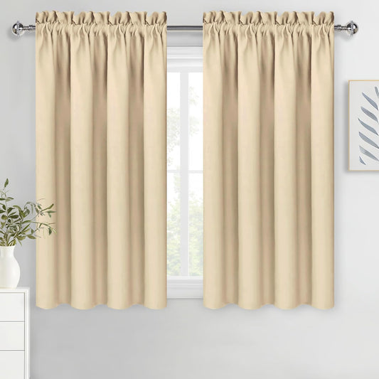 DWCN Beige Blackout Curtains for Bedroom – Rod Pocket Thermal Insulated Energy Saving Drapes for Living Room and Bedroom, W 42 x L 54 Inch, 2 Panels