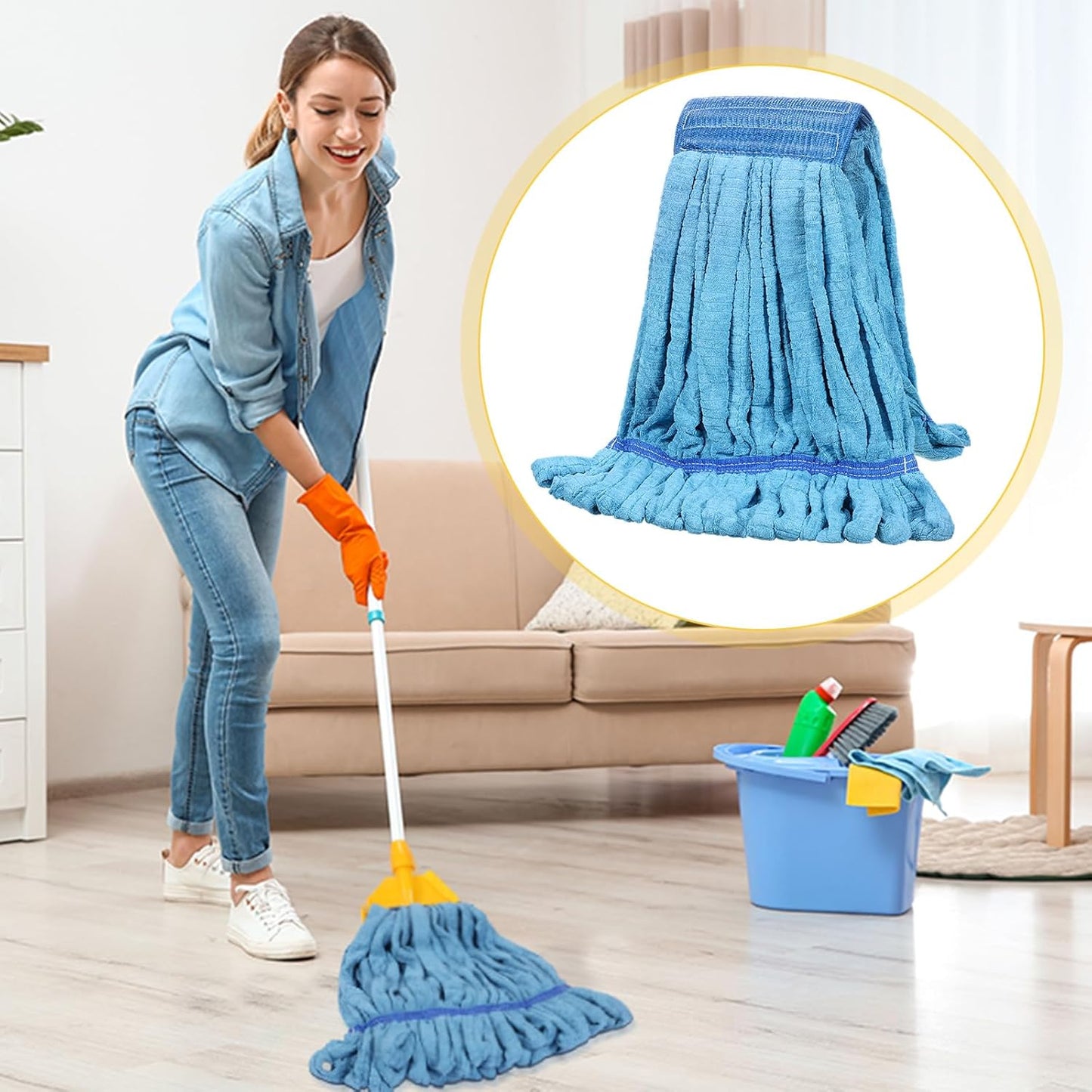 Lallisa 4 Pcs Commercial Mop Head Replacement Tube Microfiber Industrial Looped End Mop Heads Refill for Floor Cleaning for Home Commercial Industrial Use(Large,Blue)