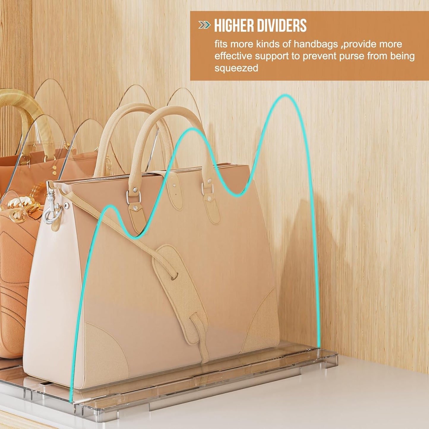 Bag & Purse Organizer for Closet, 2 Pack Adjustable Clear Handbag Storage Holder, Acrylic Shelf Dividers for Closet Organizers and Storage - Keep Carteras & Pocketbook Upright