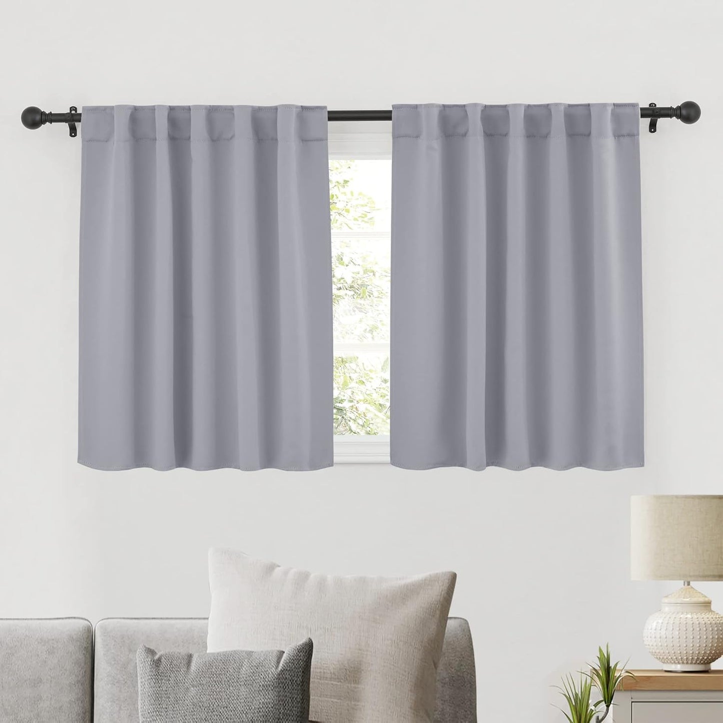 RYB HOME Bathroom Curtains Blackout - Thermal Insulating Privacy Small Window Curtains Short for Bedroom Basement Kitchen Kids Nursery Cabinet, Wide 42 x Long 30 inches, 2 Panels, Silver Grey
