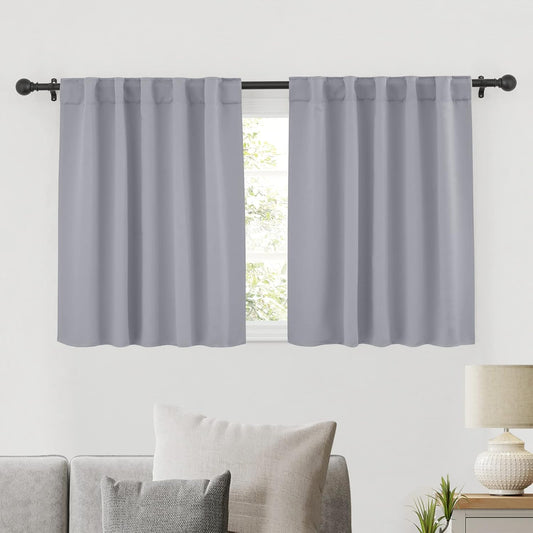 RYB HOME Bathroom Curtains Blackout - Thermal Insulating Privacy Small Window Curtains Short for Bedroom Basement Kitchen Kids Nursery Cabinet, Wide 42 x Long 30 inches, 2 Panels, Silver Grey