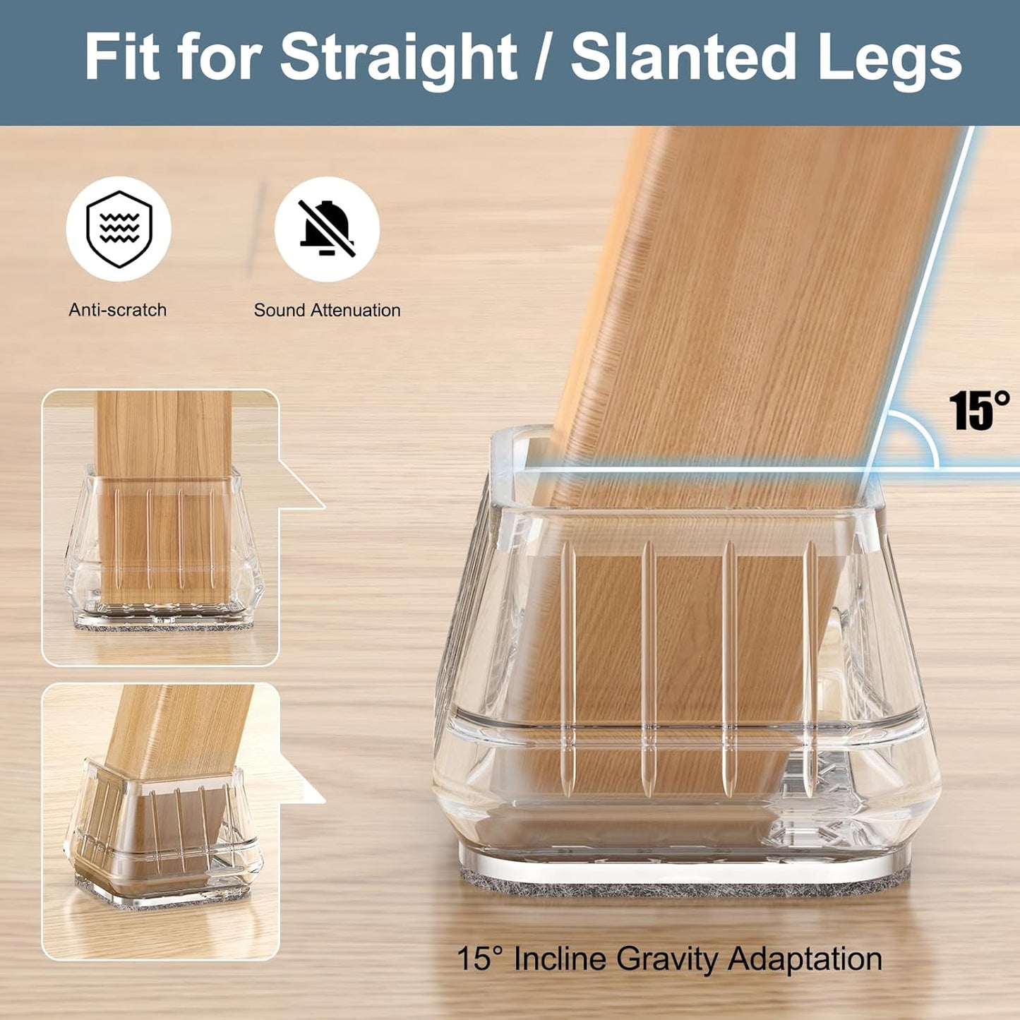 24PCS Square Chair Leg Floor Protectors for Hardwood Floors, Thicken Rubber Chair Leg Cap Covers, Non Slip Furniture Leg Pads to Protect Wood Tile Floors from Scratches and Reduce Noise