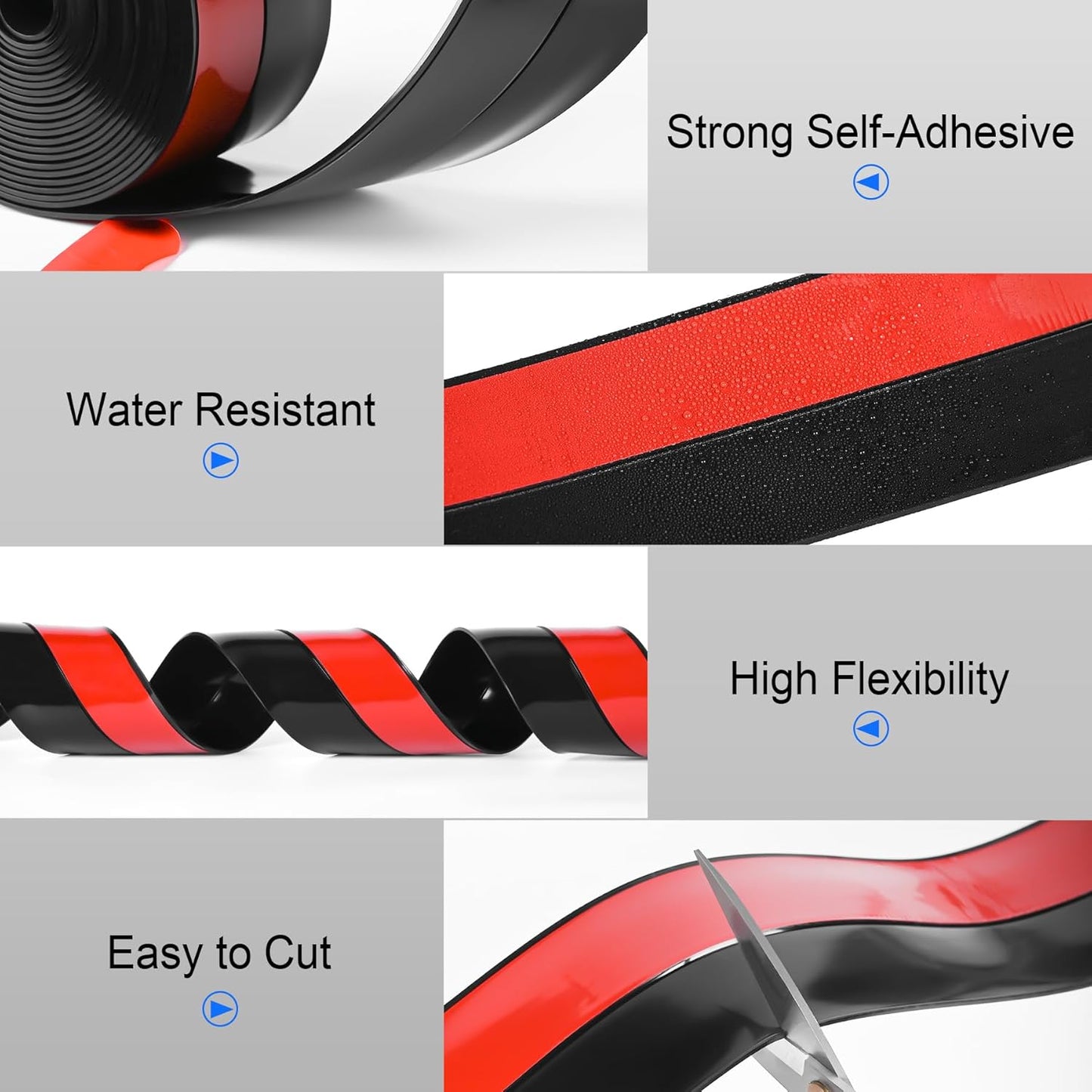 ToLanbbt Weather Stripping Silicone Door Seal Strip 1 in x 20 ft Door Draft Stopper Self Adhesive Door Draft Tape, Side & Bottom Gaps Insulation Strip for Glass Shower Door Sliding Door Window, Black