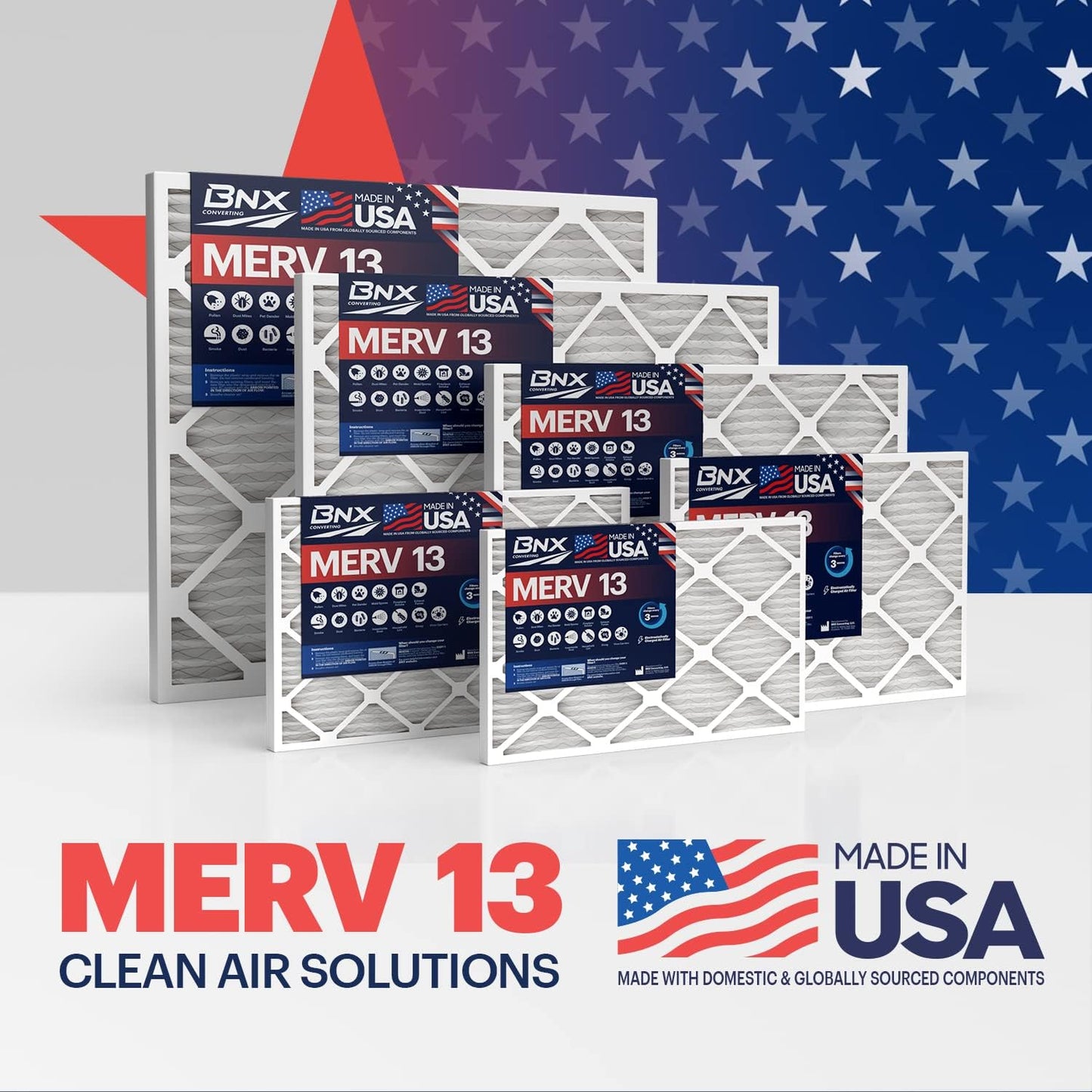 BNX TruFilter 20x23x1 Air Filter MERV 13 (4-Pack) - MADE IN USA - Electrostatic Pleated Air Conditioner HVAC AC Furnace Filters for Allergies, Pollen, Mold, Bacteria, Smoke, Allergen, MPR 1900 FPR 10