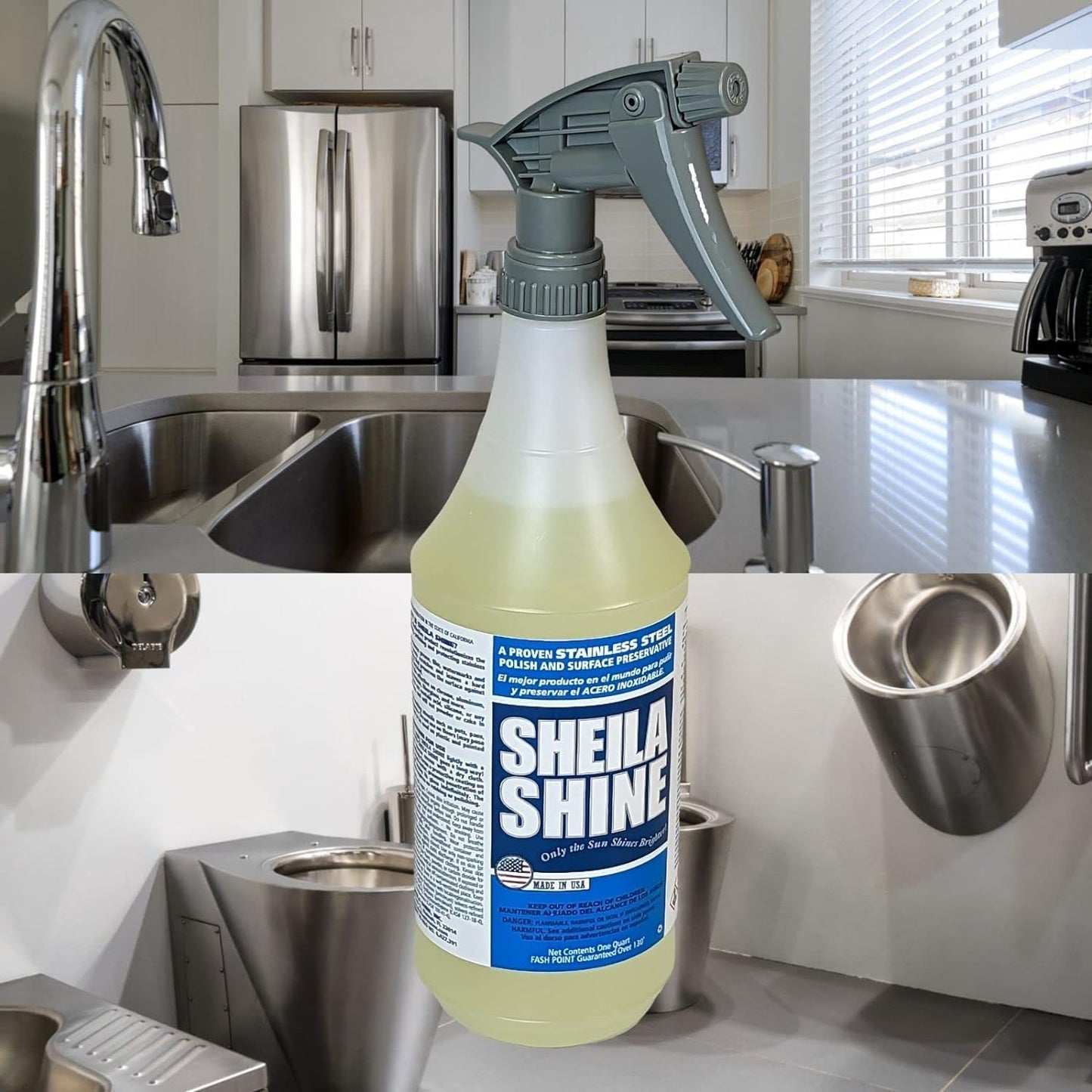 Sheila Shine 32 Oz. Stainless Steel Cleaner and Polish Trigger Spray, Protect Household Kitchen Surface, Removes Grease, Fingerprint, Watermark, Polish & Leaves a Streak Free Shine for Home Appliances