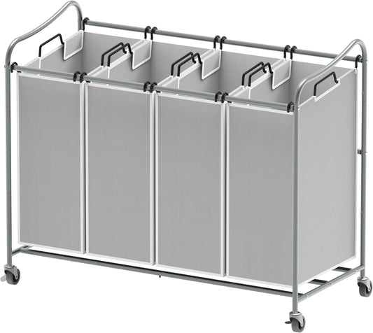 Simple Houseware 4-Bag Heavy Duty Laundry Sorter Rolling Cart, Silver