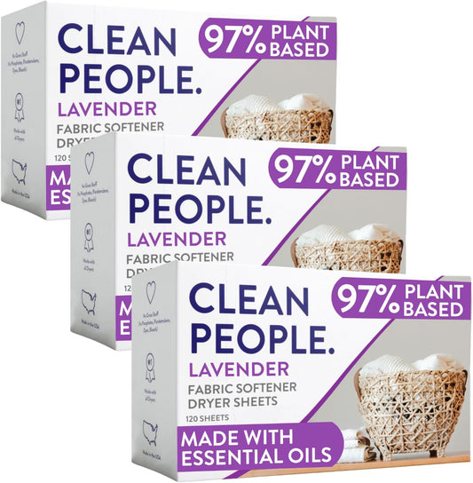 The Clean People Fabric Softener Sheets - Dryer Sheets - Softens & Removes Static Cling - Vegan Laundry Softener, Essential Oils - Lavender 360 Pack