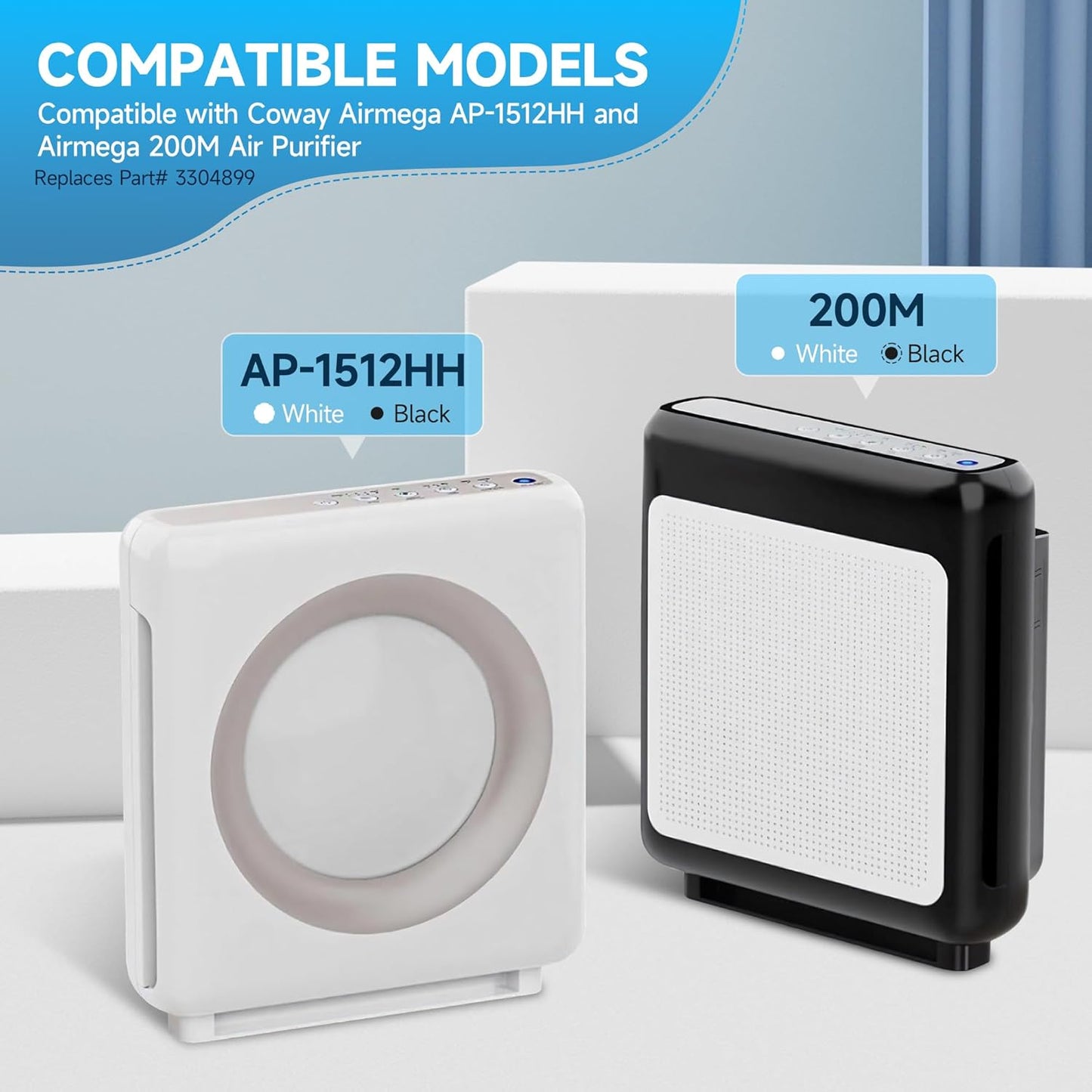 AP-1512HH Filter Replacement, Replacement Filter Compatible with Coway Airmega AP-1512HH and Airmega 200M Air Purifi-ers, 2 Washable Pre-Filters and 4 Activated Carbon Filters