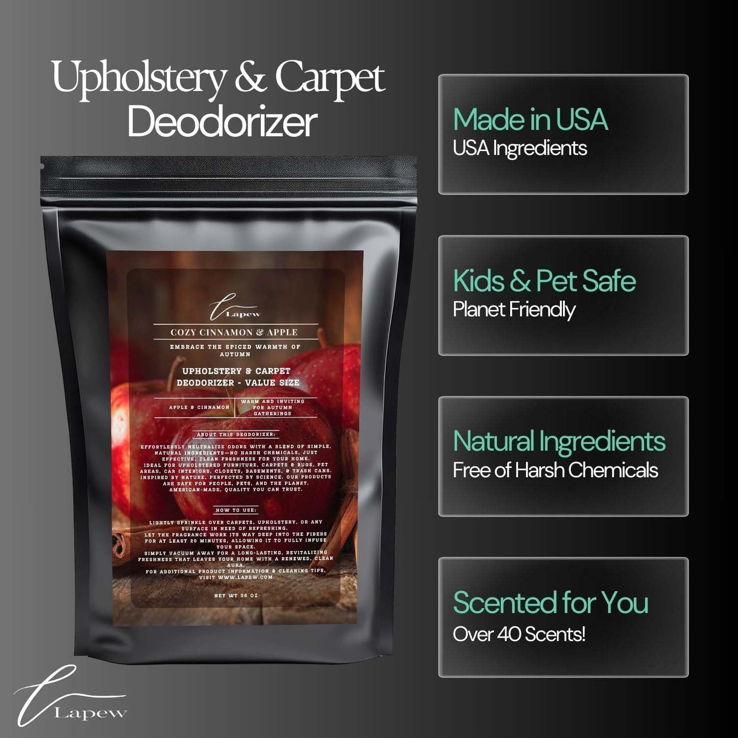 Cozy Cinnamon & Apple Carpet Freshener Powder Refill 36 oz | Powerful Odor Eliminator for Home | Upholstery Deodorizer | Carpet Deodorizer | Pet Urine | Cat Litter Box