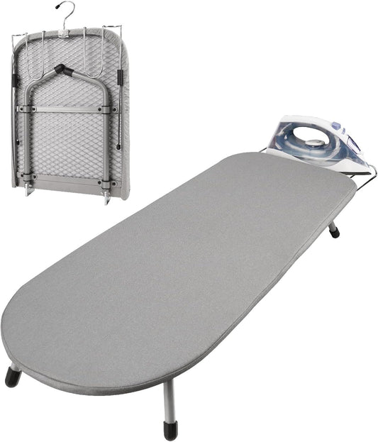 Metal Tabletop Ironing Board with Iron Rest, Portable Ironing Board Small with Heat Resistant Cotton Cover, Mini Iron Board for Small Space and Travel, 32 x 12 Inch (Gray)