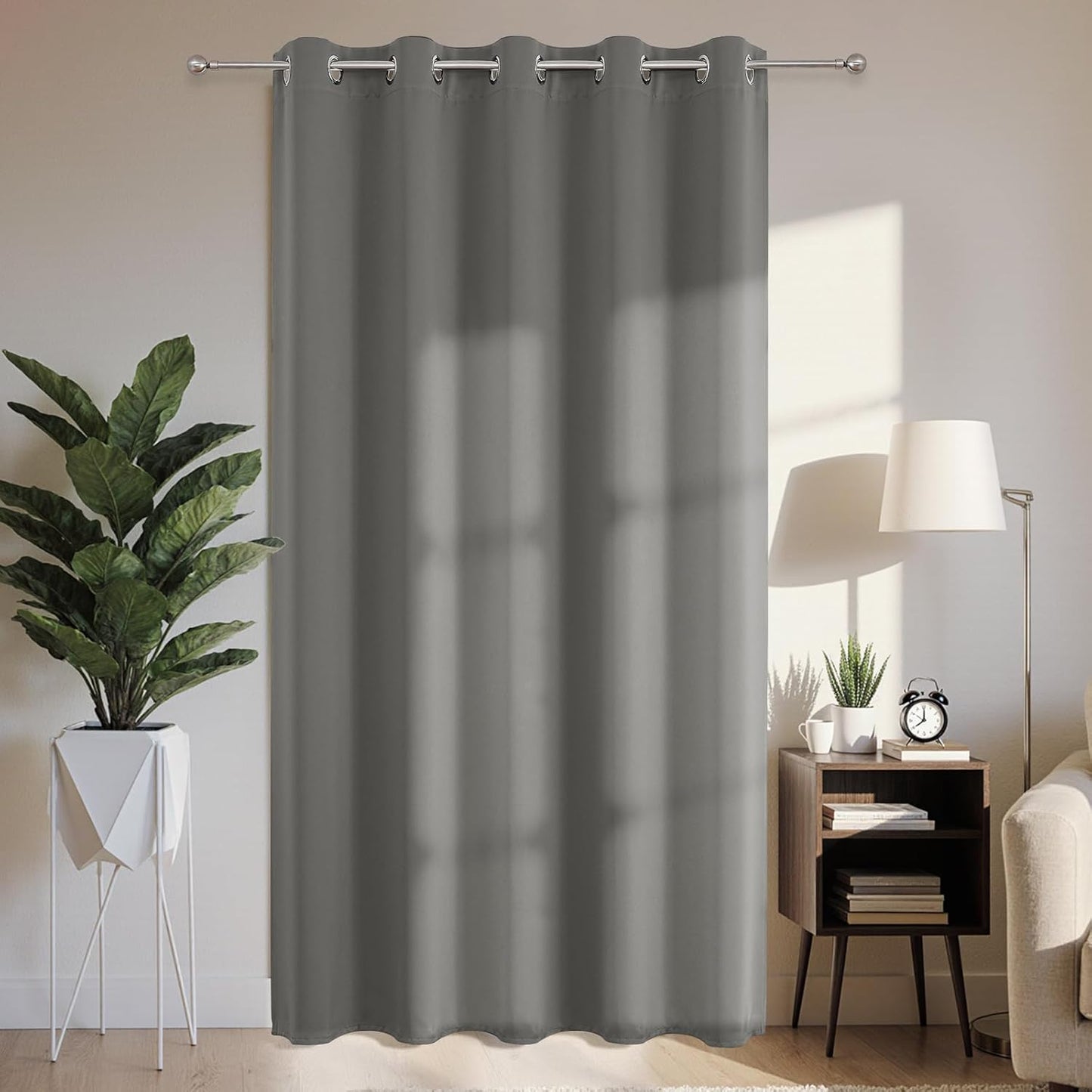 Joydeco Blackout Patio Sliding Door Curtains 96 Inches Long, Grommet Privacy Room Divider Curtains, Extra Wide Thermal Blackout Drapes for Bedroom Living Room (Light Grey, 70Wx96L, 1 Panel)