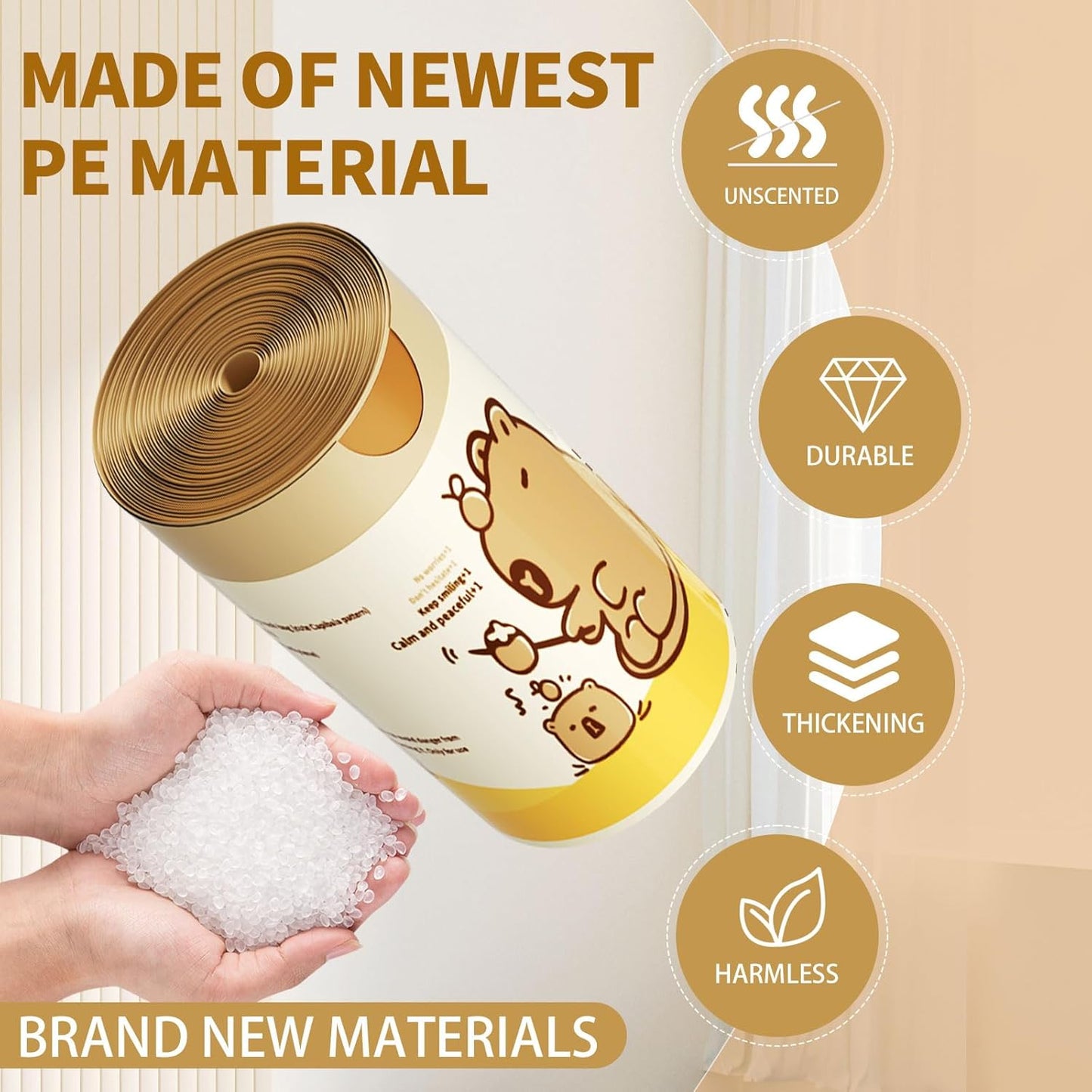 VOK 8 Gallon Trash Bags with Capybara Printed, Drawstring Medium Garbage Bags, Tear-Resistant & Leak-Proof Kitchen/Office Trash Can Liners, Trash Bags 8 Gallon with Secure Tie, 50 Counts