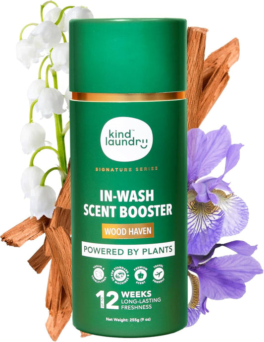 Kind Laundry In Wash Scent Booster Beads - Wood Haven - 100% Plant Based - Natural Laundry Booster Beads & Smell Deodorizer - Environment Friendly Odor Eliminator for Clothes (320 grams)