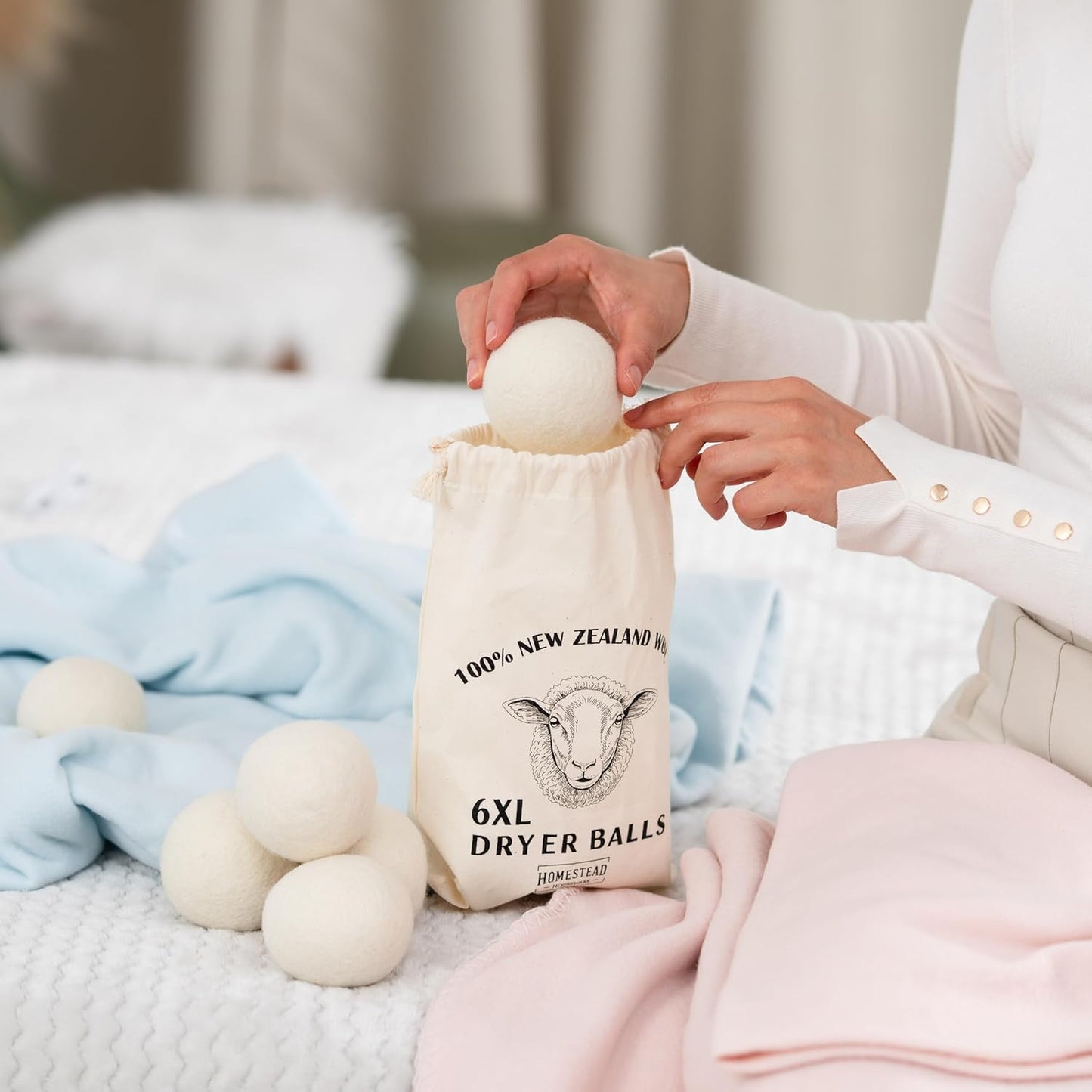 XL Wool Dryer Balls 6-Pack – 100% New Zealand Wool, Natural Fabric Softener & Static Reducer, Reusable Laundry Balls for Pet Hair, Eco-Friendly Dryer Sheets Alternative