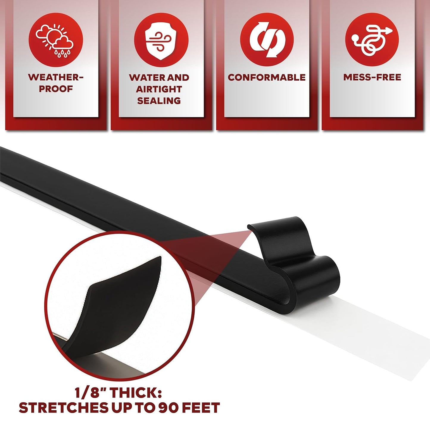 XFasten Butyl Putty Tape, Black, 1/8" x 3/4" x 30' (3-Pack) EDPM Butyl Rubber Sealant, Stretchable Camper Butyl Tape, Pool, Headlight and RV Sealant