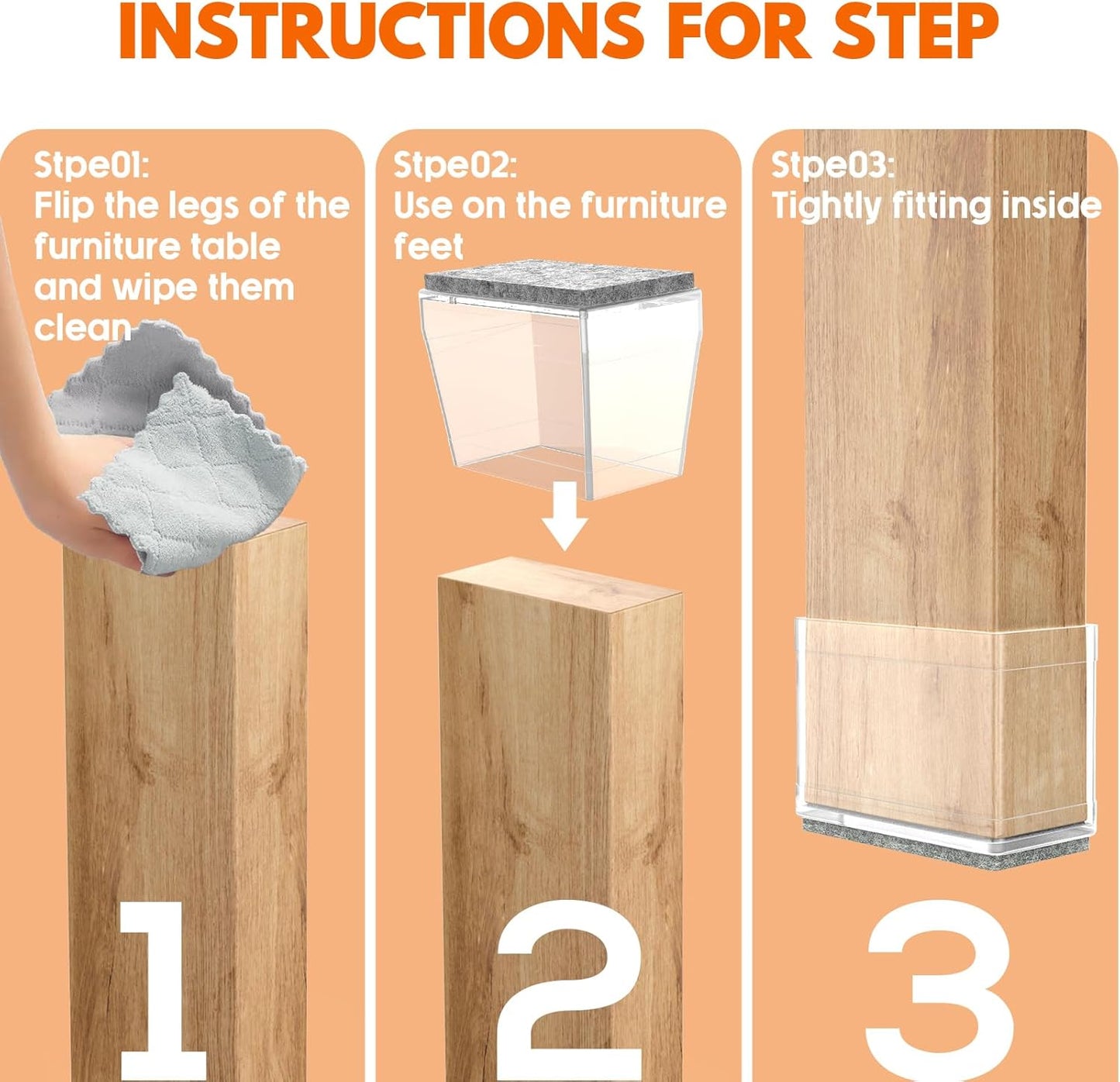 Rectangle Chair Leg Protectors for Hardwood Floors,16 PCS Silicone Covers to Protect Wood Tile Floors Felt Pads Furniture Leg Caps Reduce Noise. Easy to Move.(Clear,0.75 x 1 Inch,Rectangular)