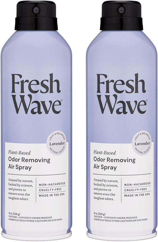 Fresh Wave Lavender Odor Eliminator Spray & Air Freshener, 8 oz. | Pack of 2 | Non-Aerosol, Fine Mist | Safer Odor Relief | Natural Plant-Based Odor Eliminator | For Furniture, Fabrics & Trash