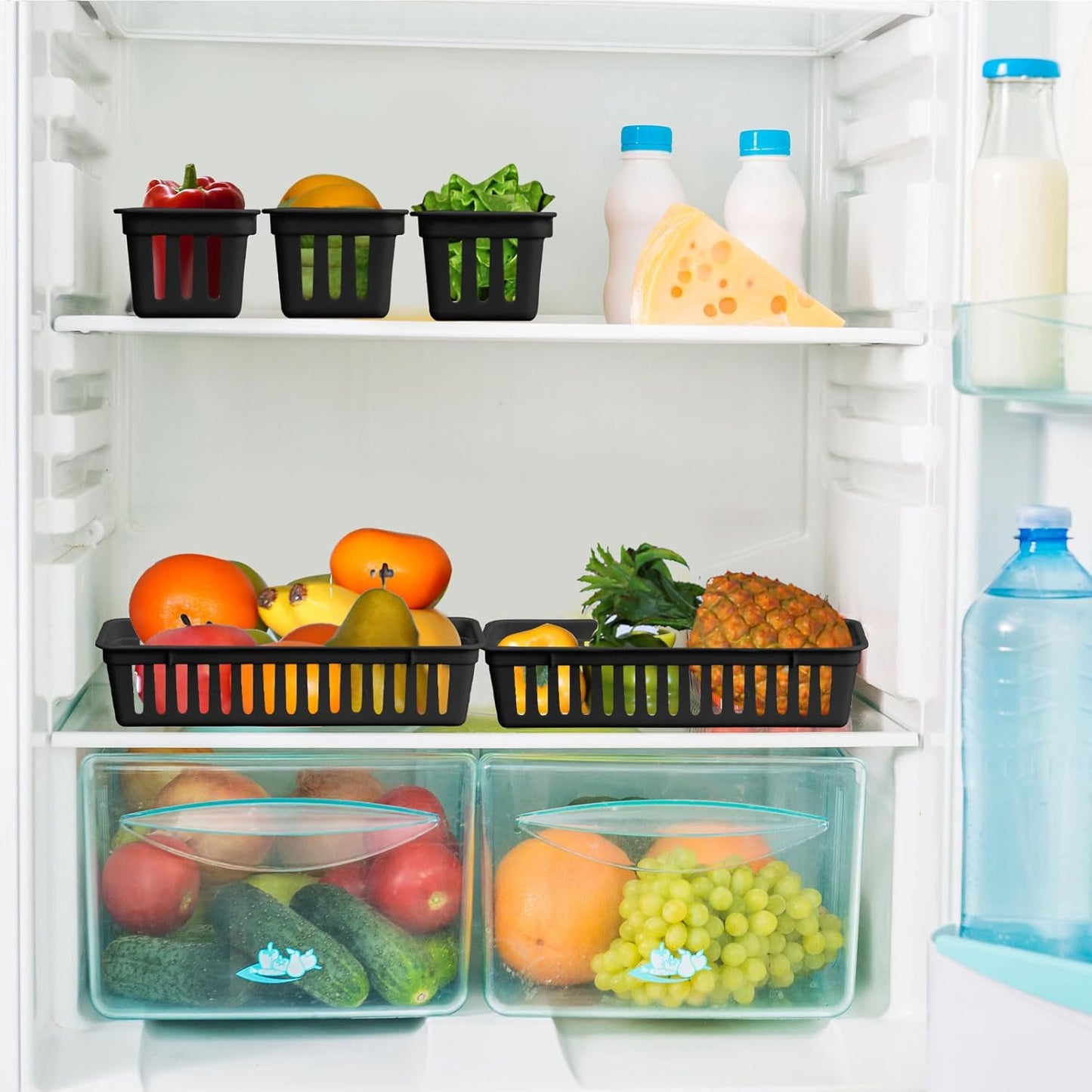 Domensi 24 Pcs Slim Plastic Storage Baskets Tray for Organizing 10.25 x 3.25 x 2.5 Inch Small Storage Bins Stackable Drawer Pencil Trays Holder for Desk Garage Office Containers(Black)