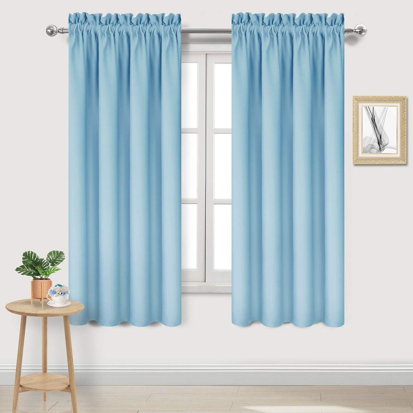 DWCN Blackout Curtains for Bedroom - Thermal Insulated Privacy Energy Saving Rod Pocket Drapes for Living Room, W 38 x L 72 Inch, Light Blue, Set of 2