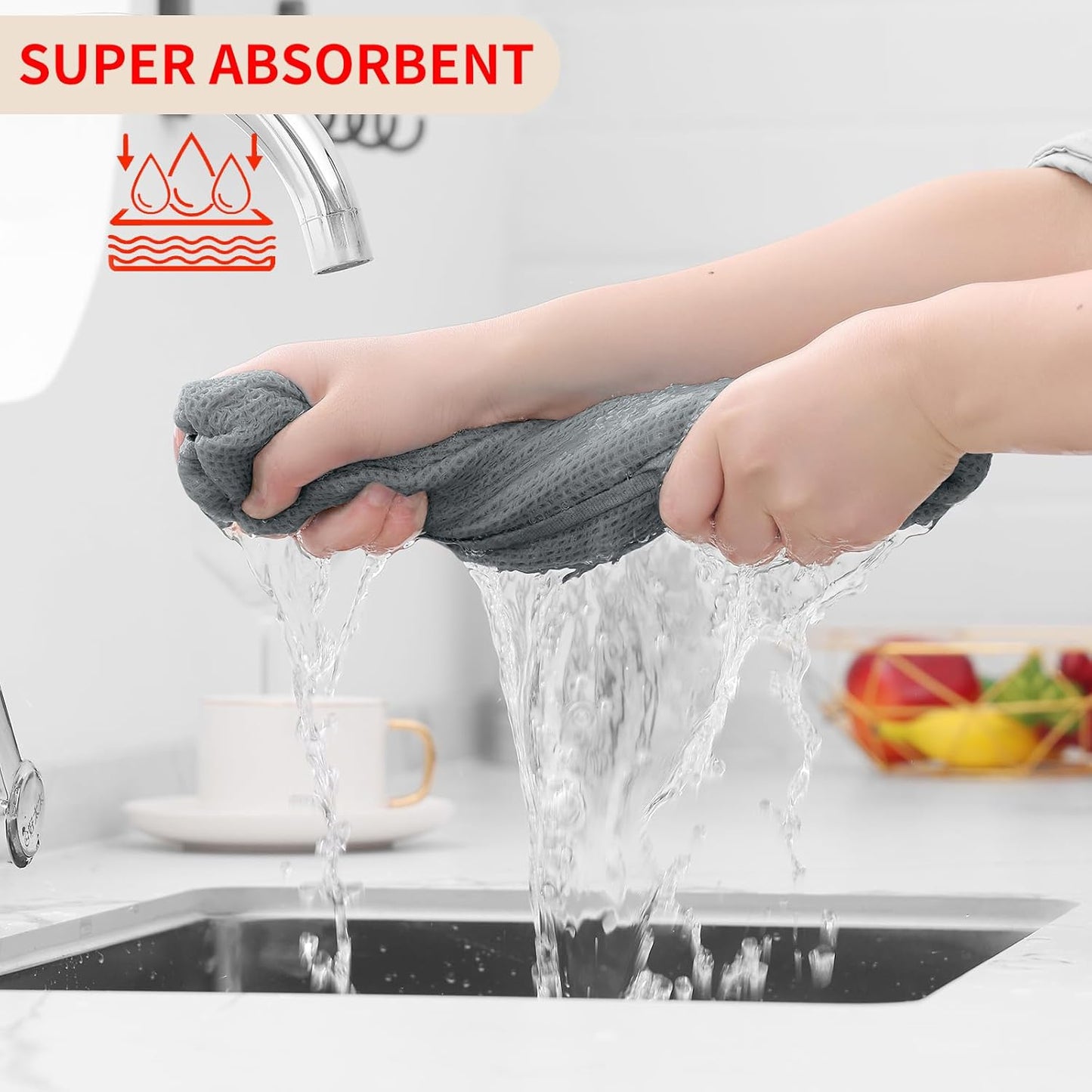 Homaxy 100% Cotton Waffle Weave Kitchen Dish Towels, Ultra Soft Absorbent Quick Drying Cleaning Towel, 13 x 28 Inches, 8-Pack, Grey