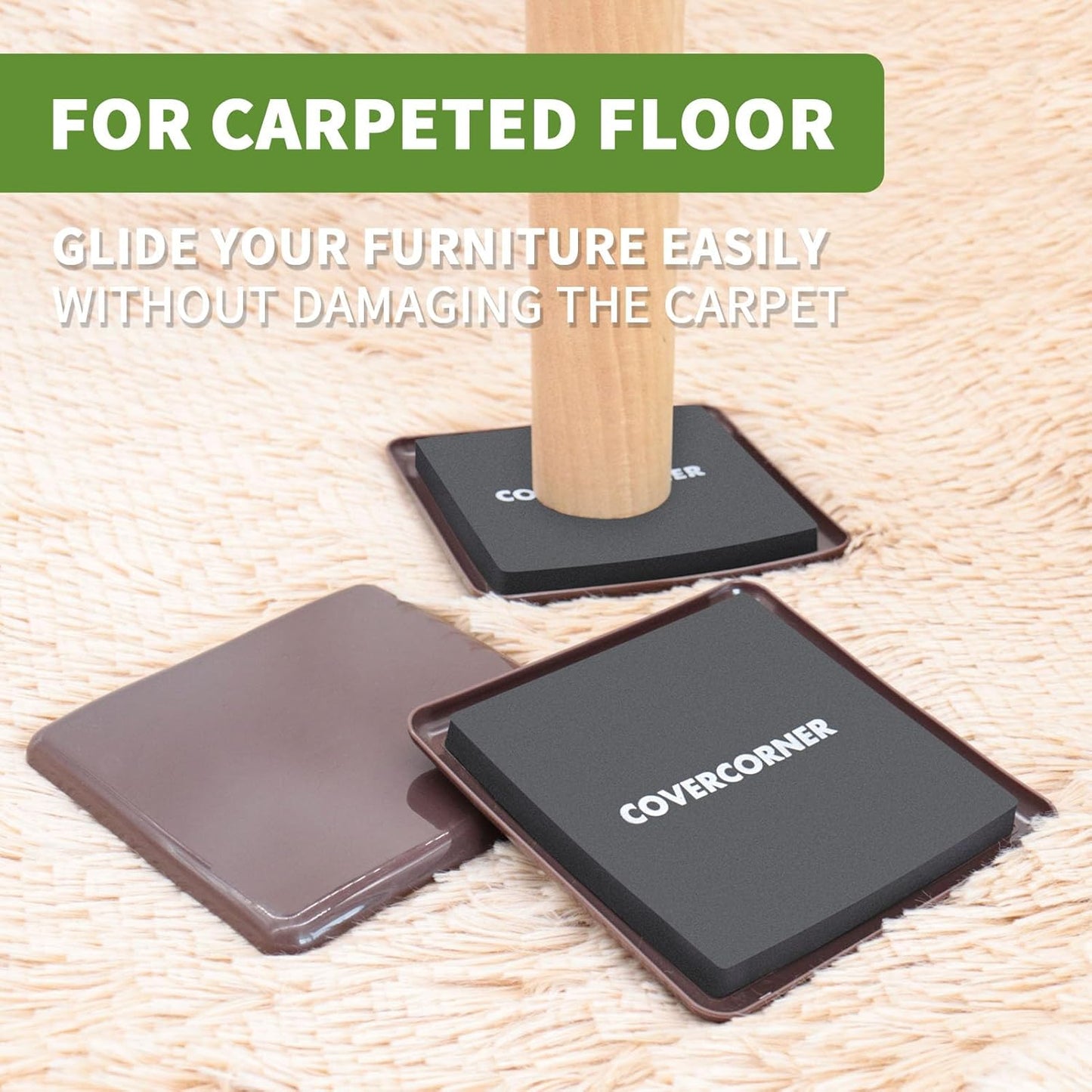 Furniture Sliders for Carpet 8 PCS - 5 inch Furniture Moving Slider Chair Legs Floors Protectors Square Furniture Movers Sliders – Move Your Furniture Easy & Safely(for Carpet)-Brown