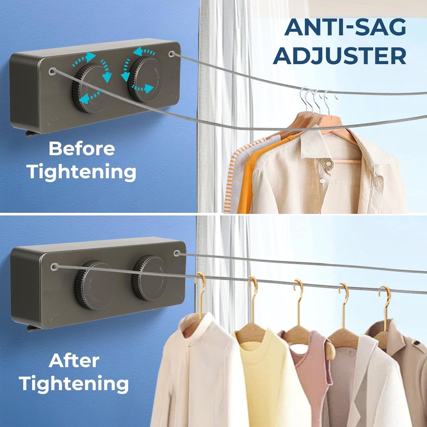 Retractable Clothesline Indoor Outside Heavy-Duty, Upgrade 304 Double Stainless Steel Shower Room Clothes line, Fit Rv Balcony Courtyards Indoor Drying Rack Clothesline, 13.8ft