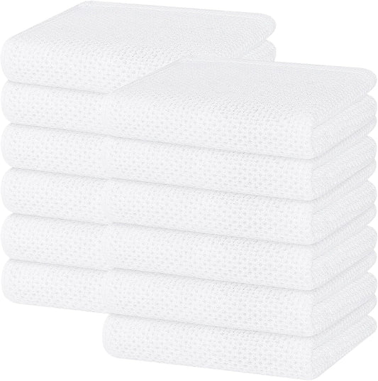 Homaxy 100% Cotton Waffle Weave Kitchen Dish Towels, Ultra Soft Absorbent Quick Drying Cleaning Towel, 13 x 28 Inches, 12-Pack, White