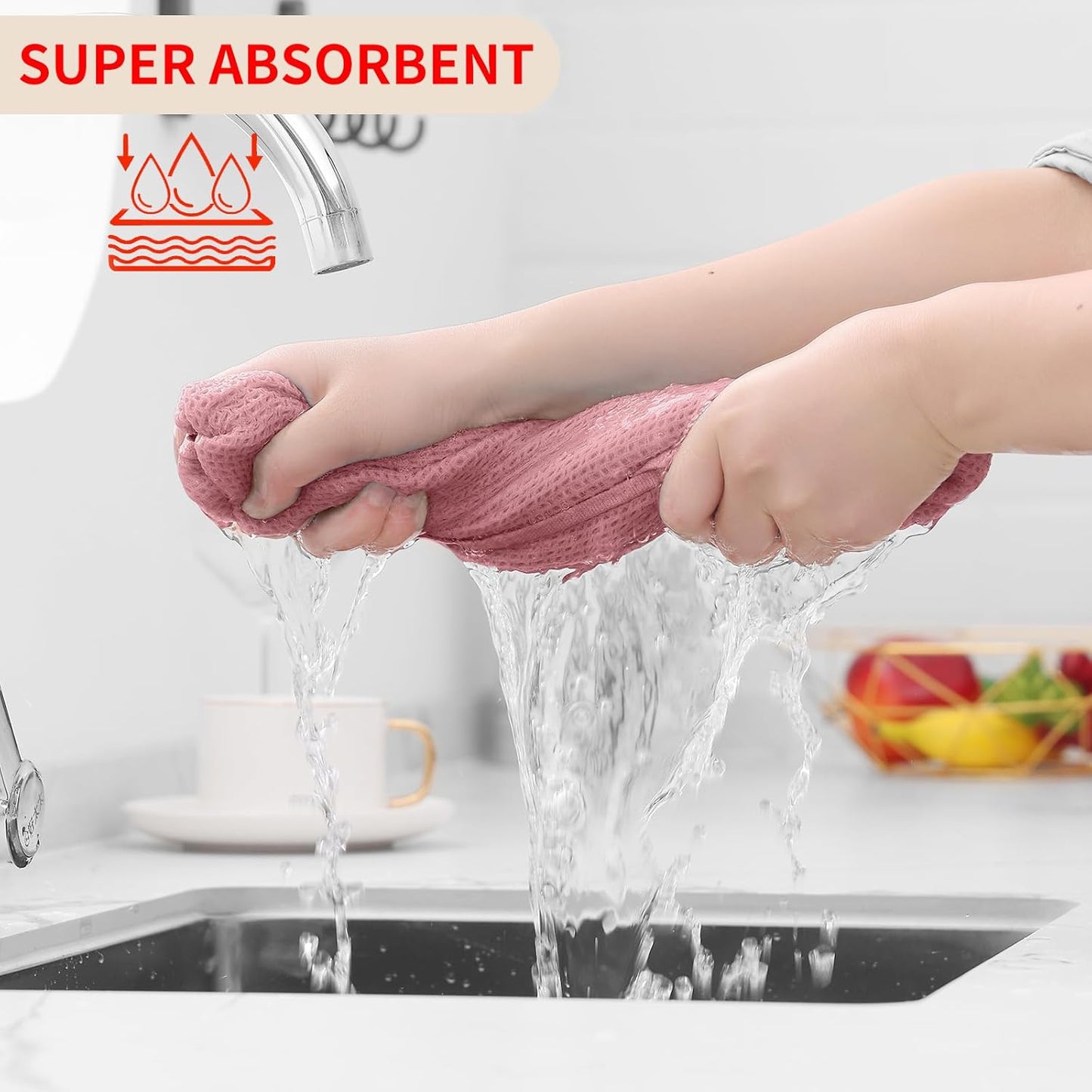 Homaxy 100% Cotton Waffle Weave Kitchen Dish Towels, Ultra Soft Absorbent Quick Drying Cleaning Towel, 13 x 28 Inches, 6-Pack, Dried Rose