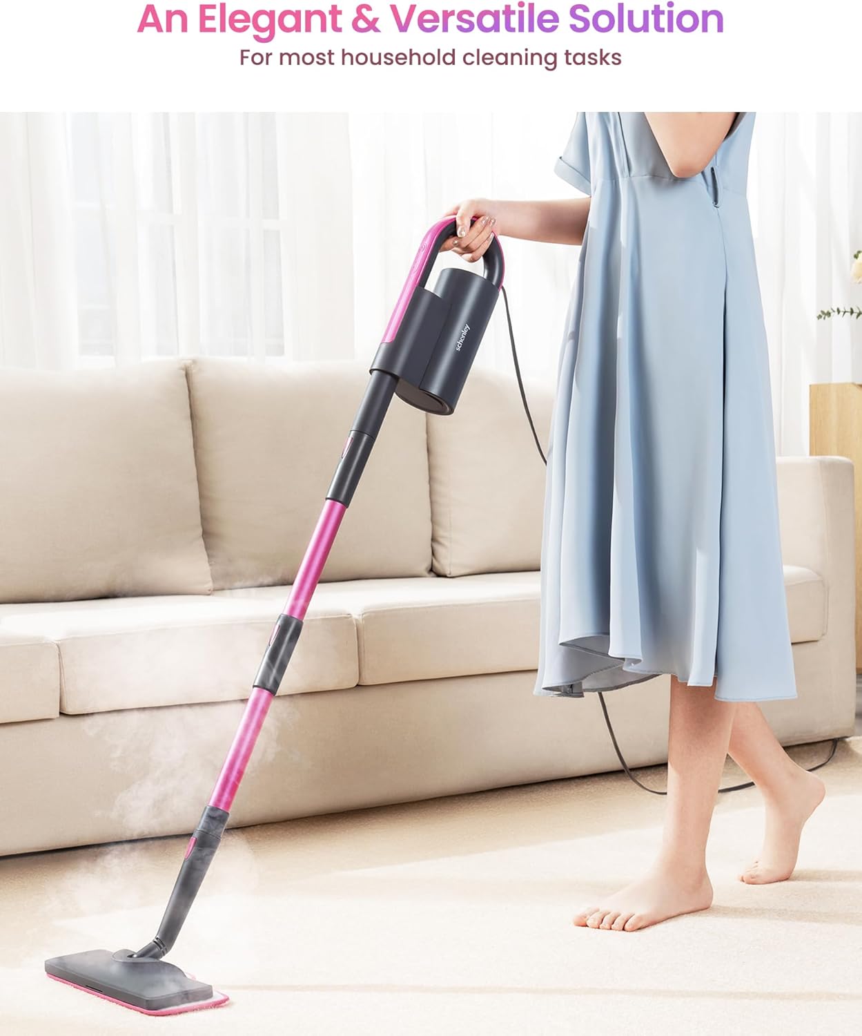 Schenley 19-in-1 Steam Mop Dual-Rod Design with Detachable Handheld Steamer for Walls, Grouts, Hard Floors, Tiles, includes Multi-purpose Accessories and Washable Microfiber Pads