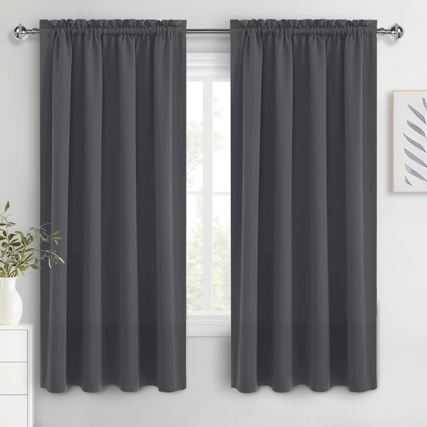 DWCN Blackout Curtains for Bedroom 63 Inch Length 2 Panels Set, Solid Thermal Insulated Energy Saving Rod Pocket Window Treatment Curtains Blackout Drapes (W42 x L63 Inch, Dark Grey)