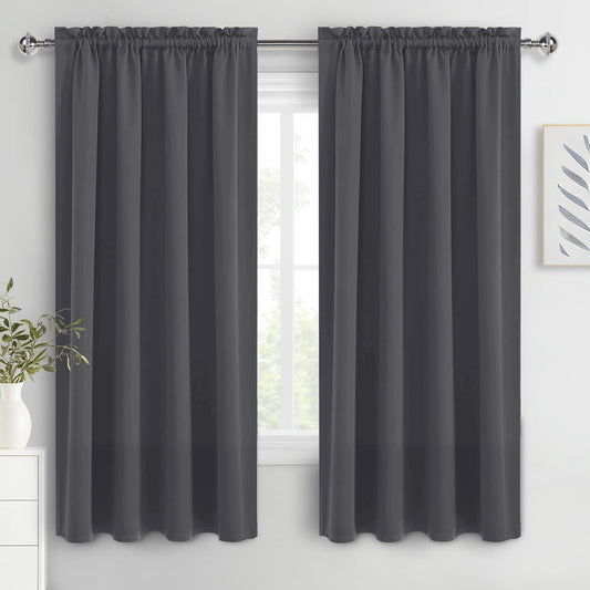 DWCN Blackout Curtains for Bedroom 63 Inch Length 2 Panels Set, Solid Thermal Insulated Energy Saving Rod Pocket Window Treatment Curtains Blackout Drapes (W52 x L63 Inch, Dark Grey)