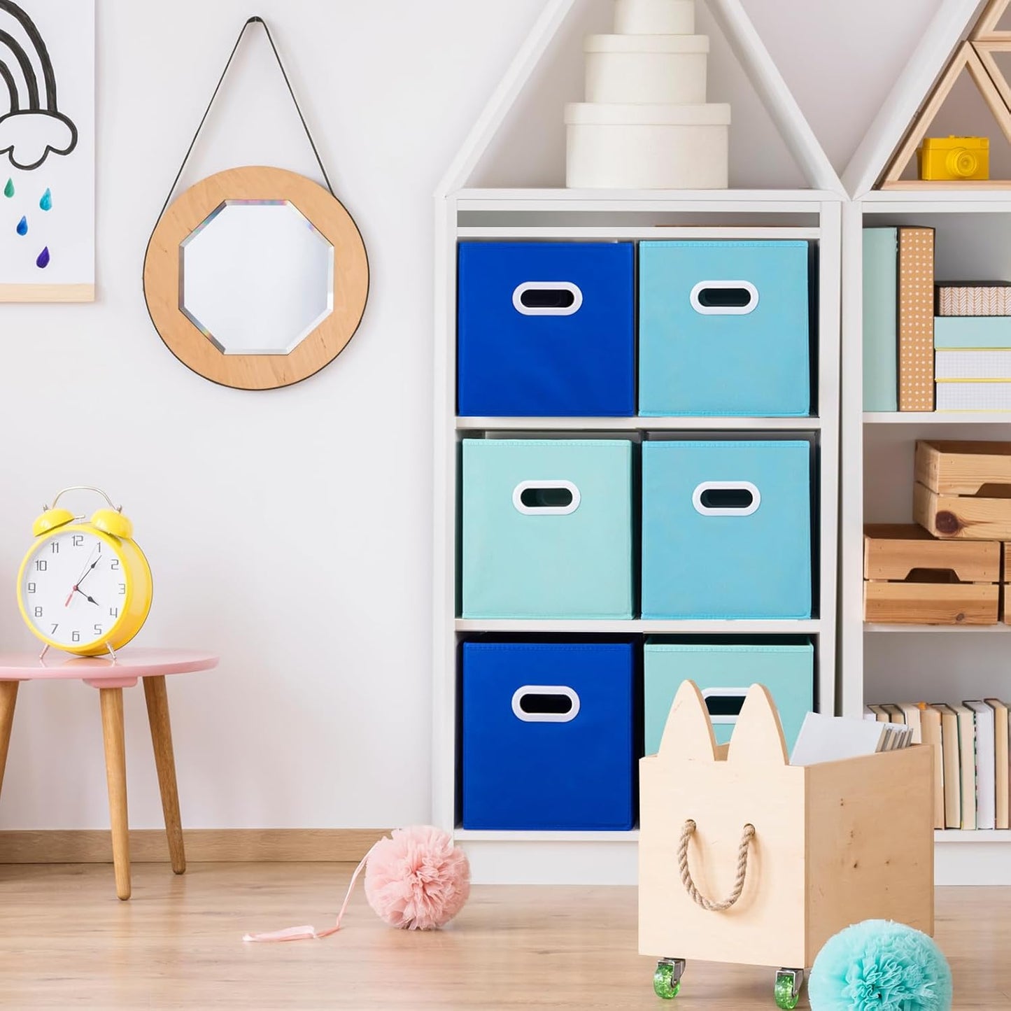 Stero Fabric Storage Cubes Bins, 13 inch Fun Colored Foldable Storage Baskets with Dual Plastic Handle for Home, Kids Room, Closet and Toys Organization, Multi Colored, Set of 6