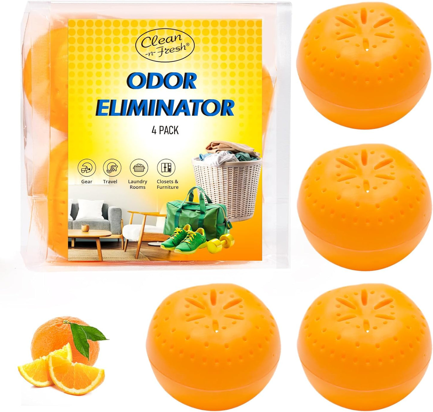 4 Pack Baking Soda Deodorizers, Shoe Deodorizer Balls, Air Freshener for Home, Odor Eliminator for Closets Bathroom Pets, Up to 80 Days