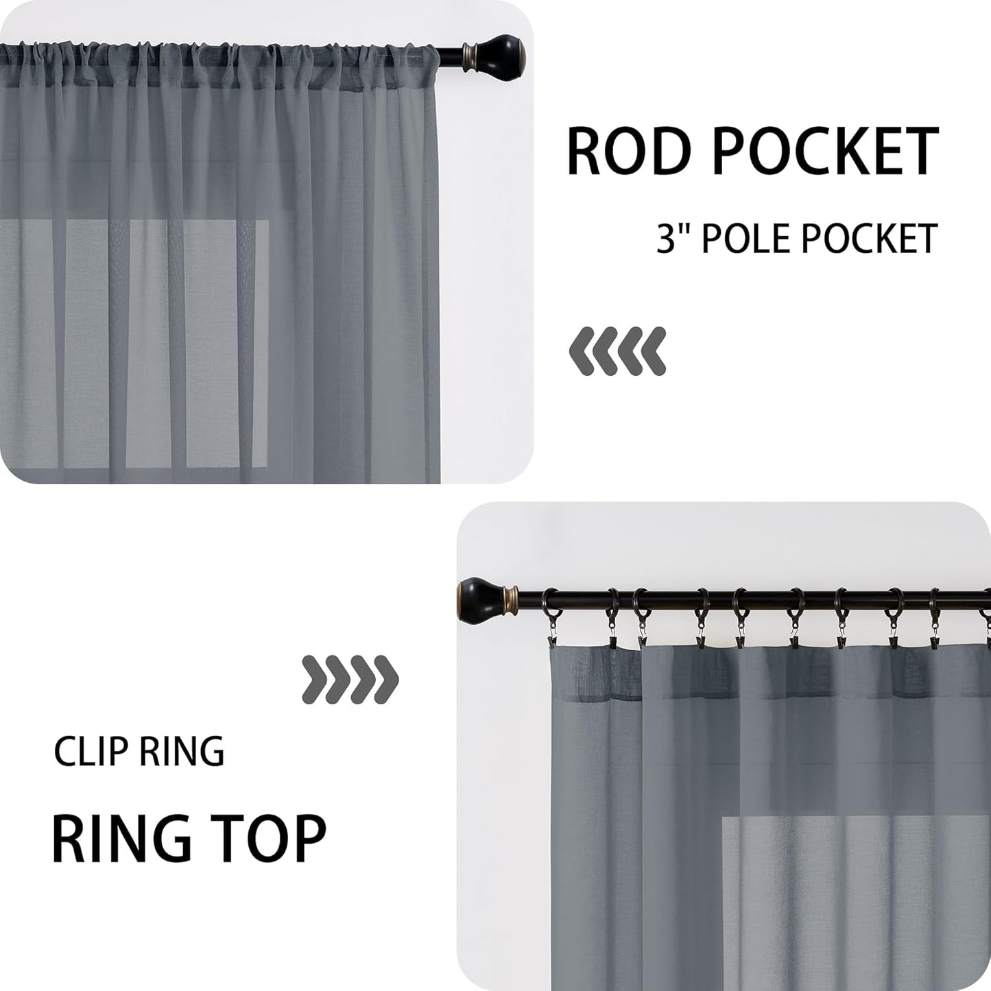 Tollpiz Sheer Door Curtains Closet Linen Textured Curtains Sheer Doorway Light Filtering Voile Rod French Door Pocket Curtain Patio Glass Door, 25 x 72 inches Long, Dark Grey, Set of 1 Panel