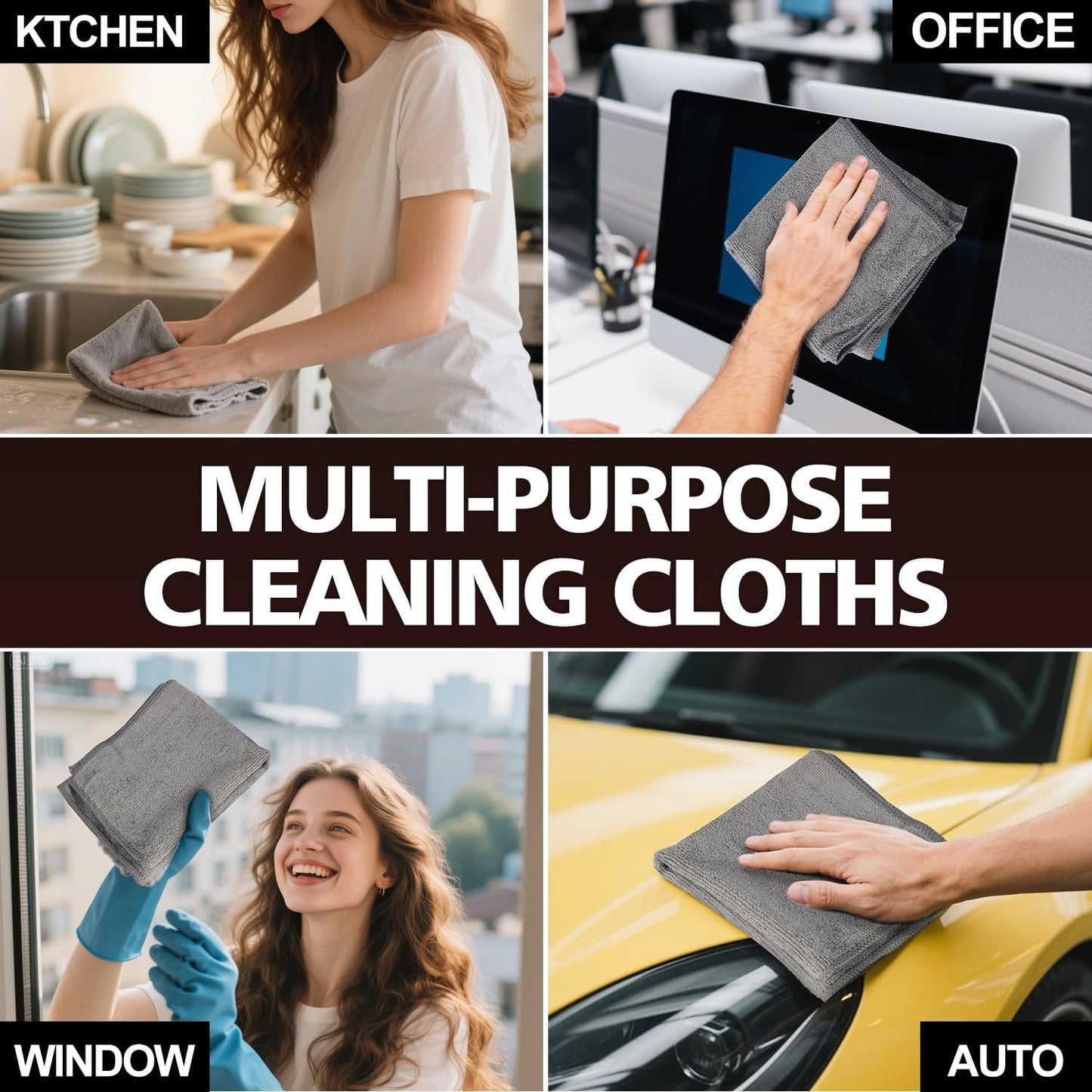 Microfiber Cleaning Cloth 12 Pack, 12.6 x 12.6 inch Microfiber Towels for Cars, High Performance Ultra Absorbent Car Washing Cloth, Lint Free Streak Free Cleaning Rags, 1200 Washes