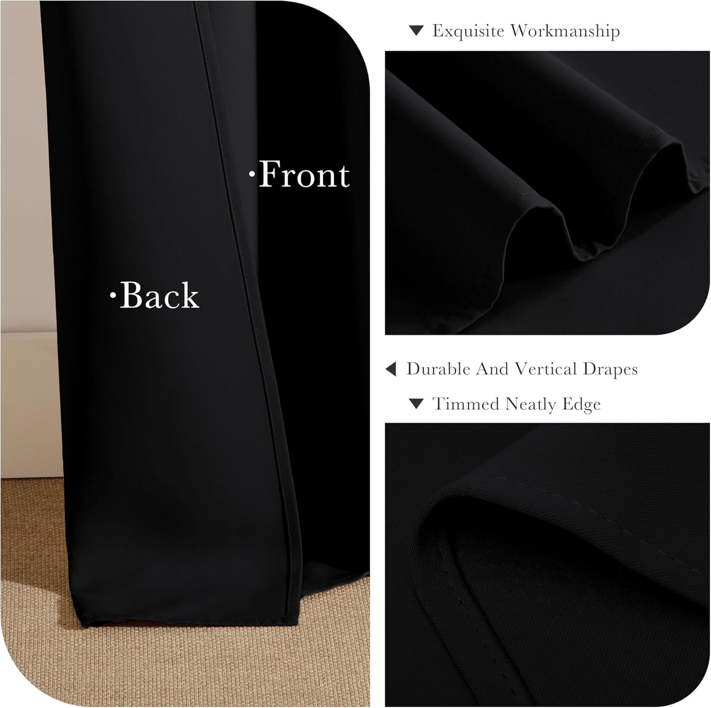 PONY DANCE Black Short Blackout Curtains for Kitchen, Small Windows Shades Thermal Insulated Privacy Drapes for Classroom Bathroom Laundry RV, Wide 34 x Long 36 inch, 2 Panels