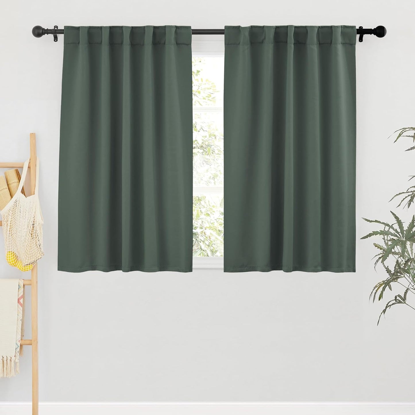 RYB HOME Blackout Curtains 45 inches Long - Thermal Insulated Privacy Solar Drapes for Kids Bedroom Cafe Bathroom, 42 inch Width x 45 inch Length, Dark Green, 2 Panels