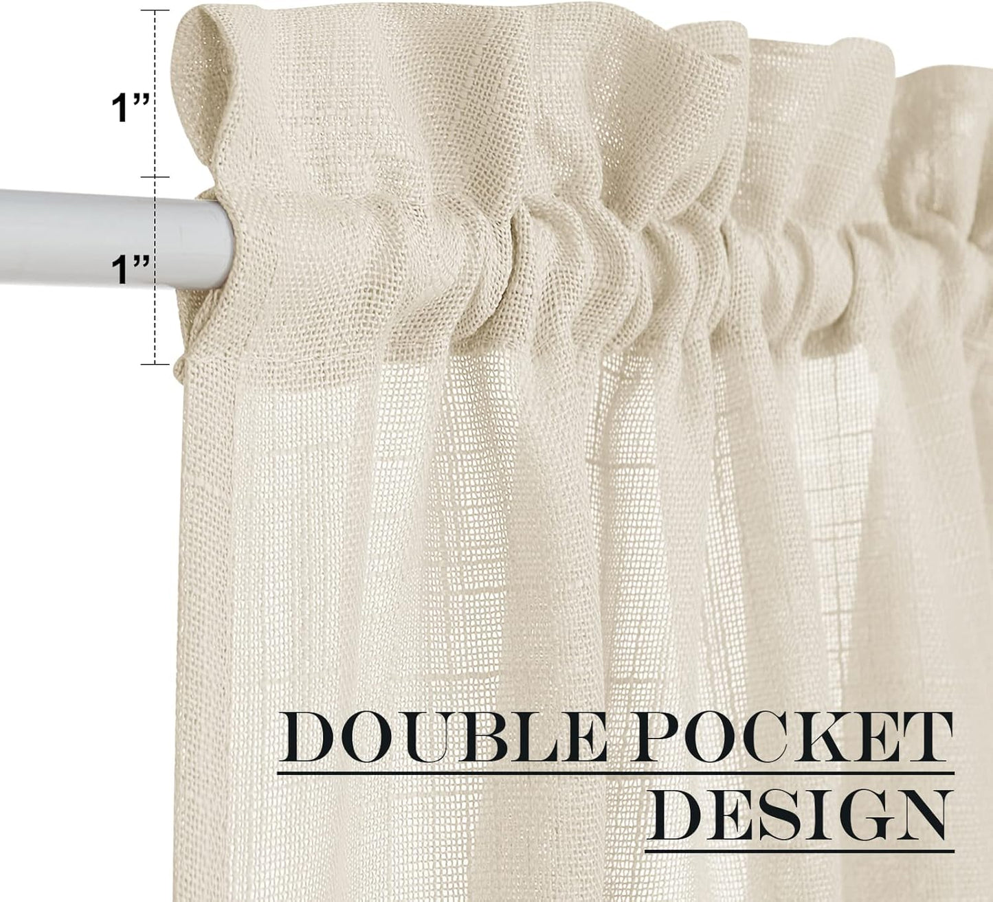 NICETOWN French Door Curtain - Linen Textured French Door Drape Privacy Open Weave Sheer Panel (30 inches Width by 40 inches Length, 1 Panel, Beige, Tieback Included)