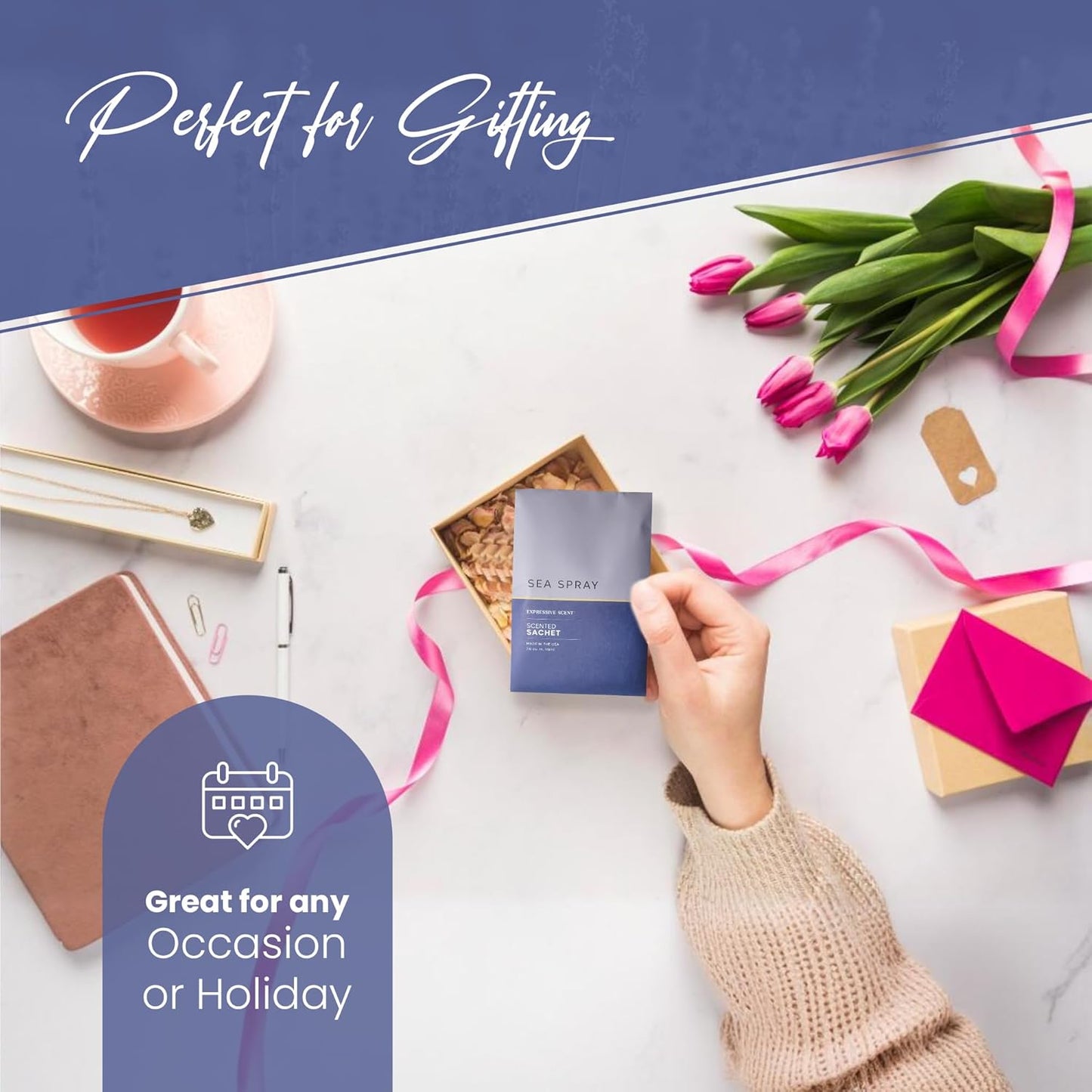 Expressive Scent – Home Fragrance Aromatic Sachets: Premium Long-Lasting Aroma, for Drawers Dressers Closets Car Kitchen, Sea-Spray