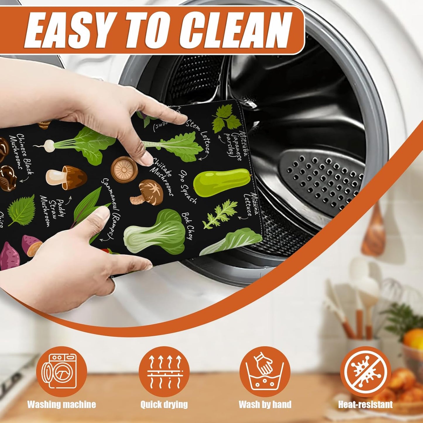 Vegetables Dish Drying Mat for Kitchen Counter Microfiber Absorbent Dish Kitchen Drying Mat Draining Reusable Washable for Dishes/Utensils/Counterto